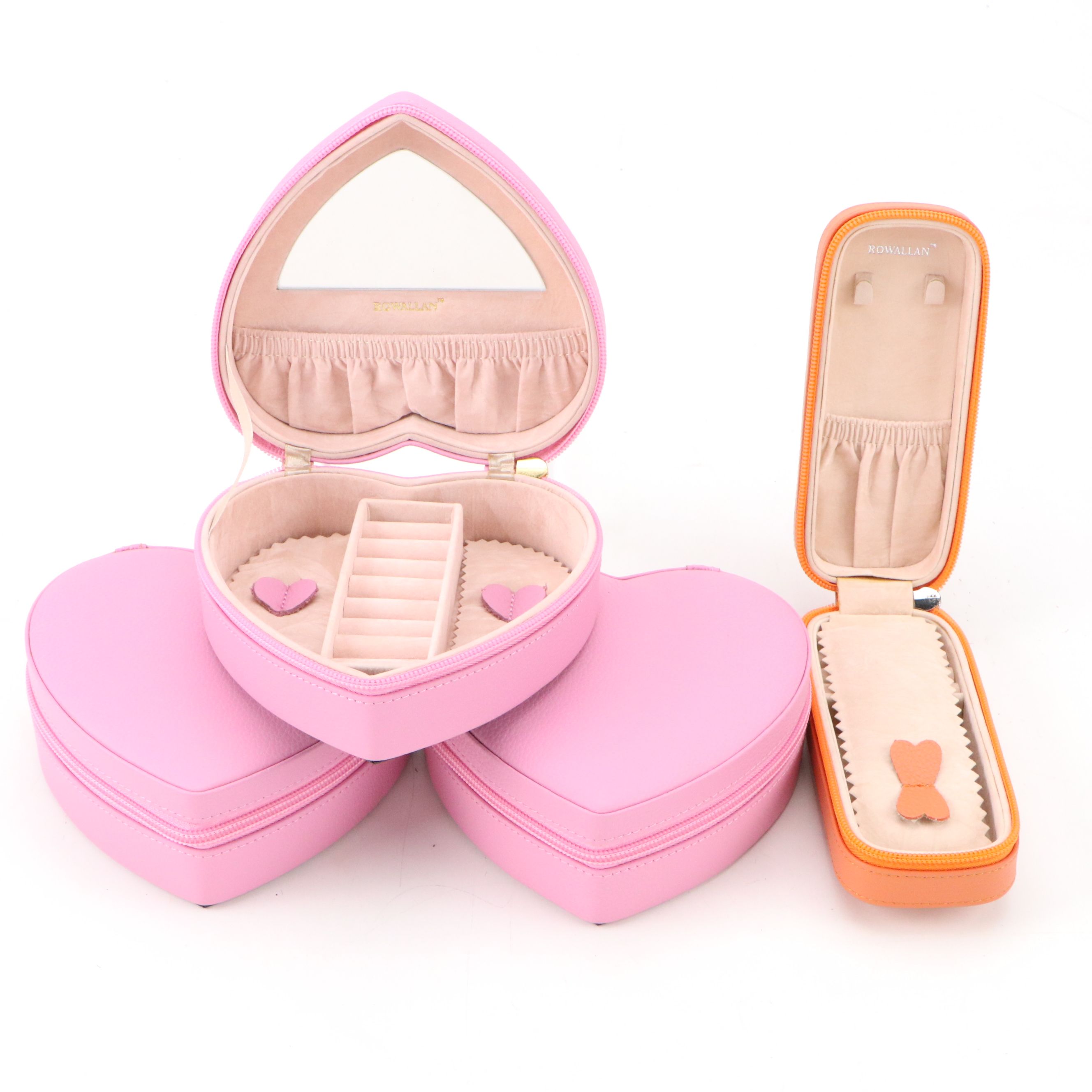 Rowallan Pink and Orange Leather Travel Jewelry Cases