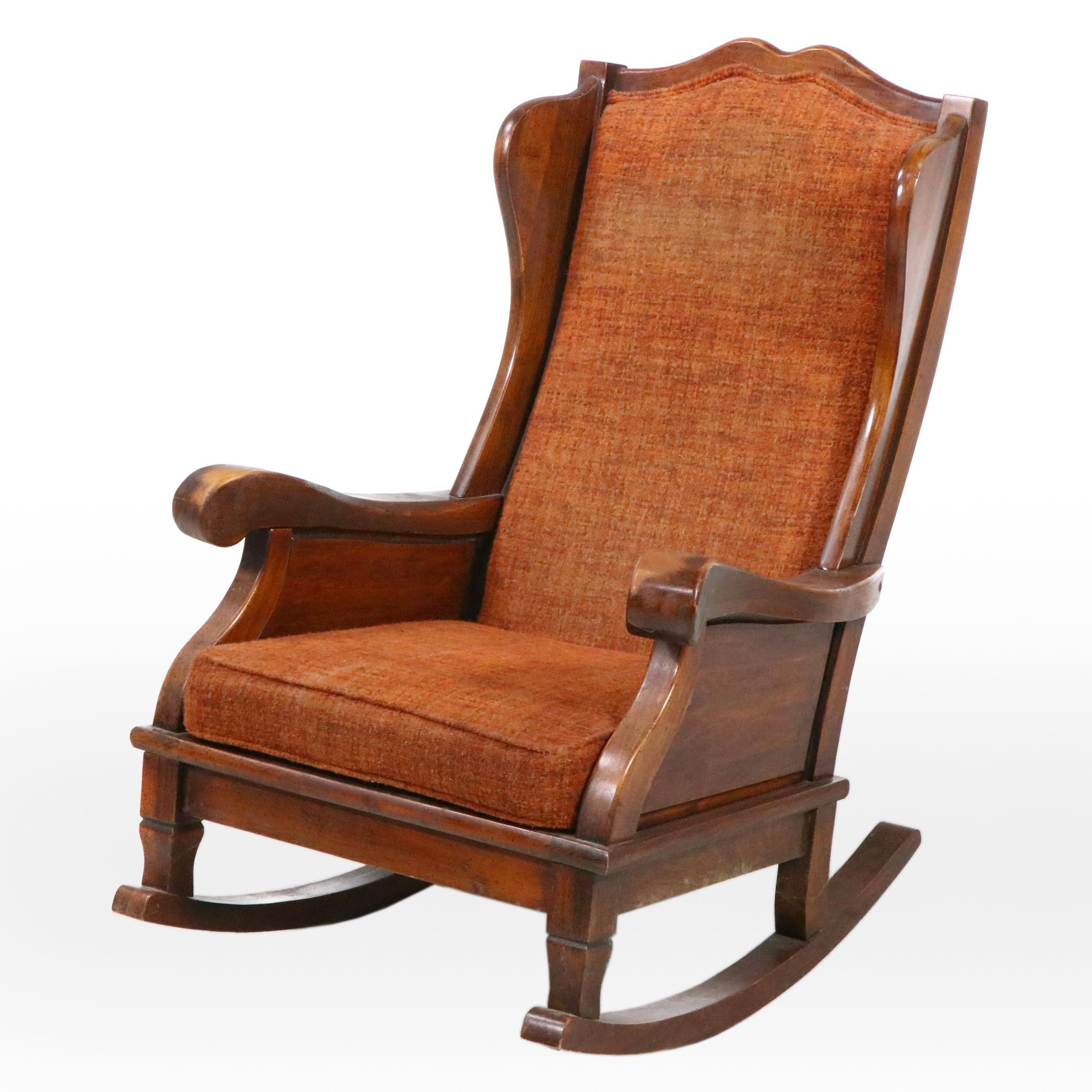 Victorian Style Upholstered Wood Rocking Chair, Mid-20th Century