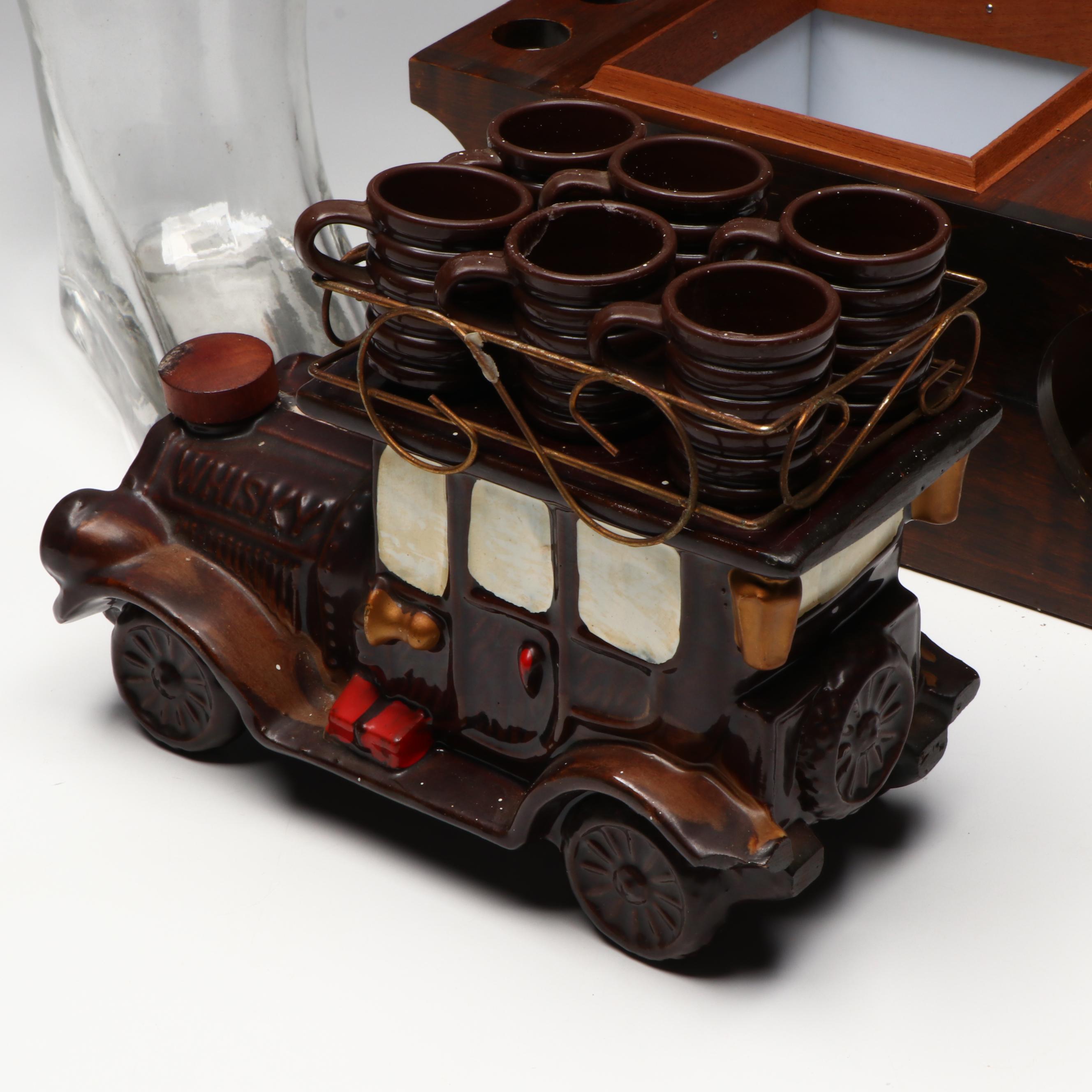 Humidor with Cigar Slots, Ceramic Decanter Set, Boot Glass and Horsehair Pin