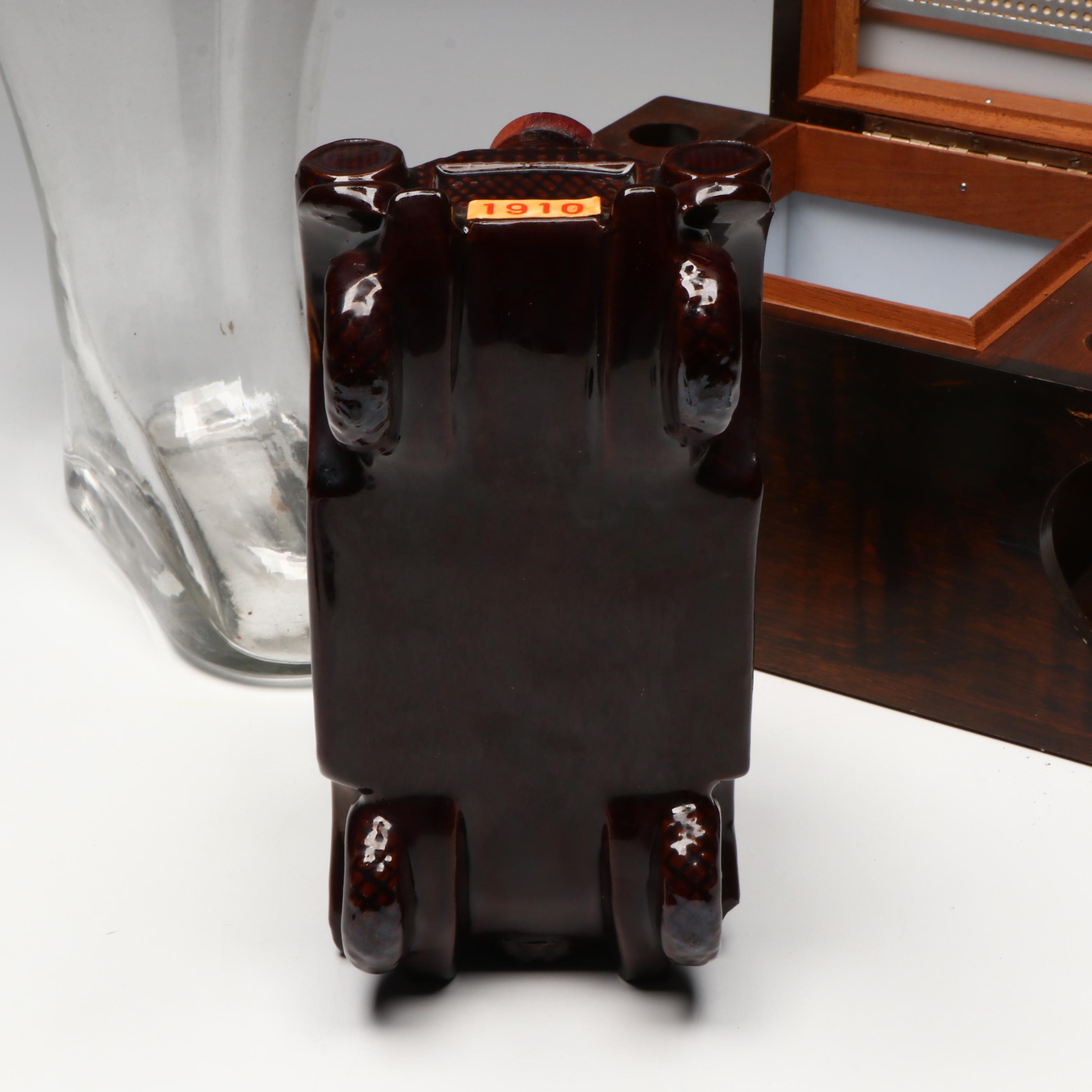 Humidor with Cigar Slots, Ceramic Decanter Set, Boot Glass and Horsehair Pin