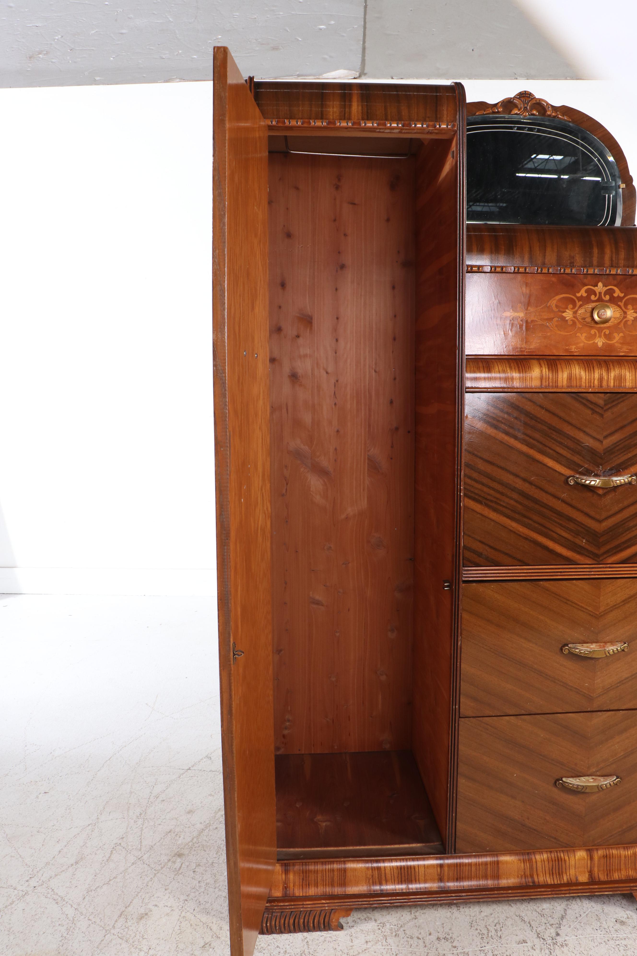 Antique Art Deco Waterfall Cedar Lined Chifferobe