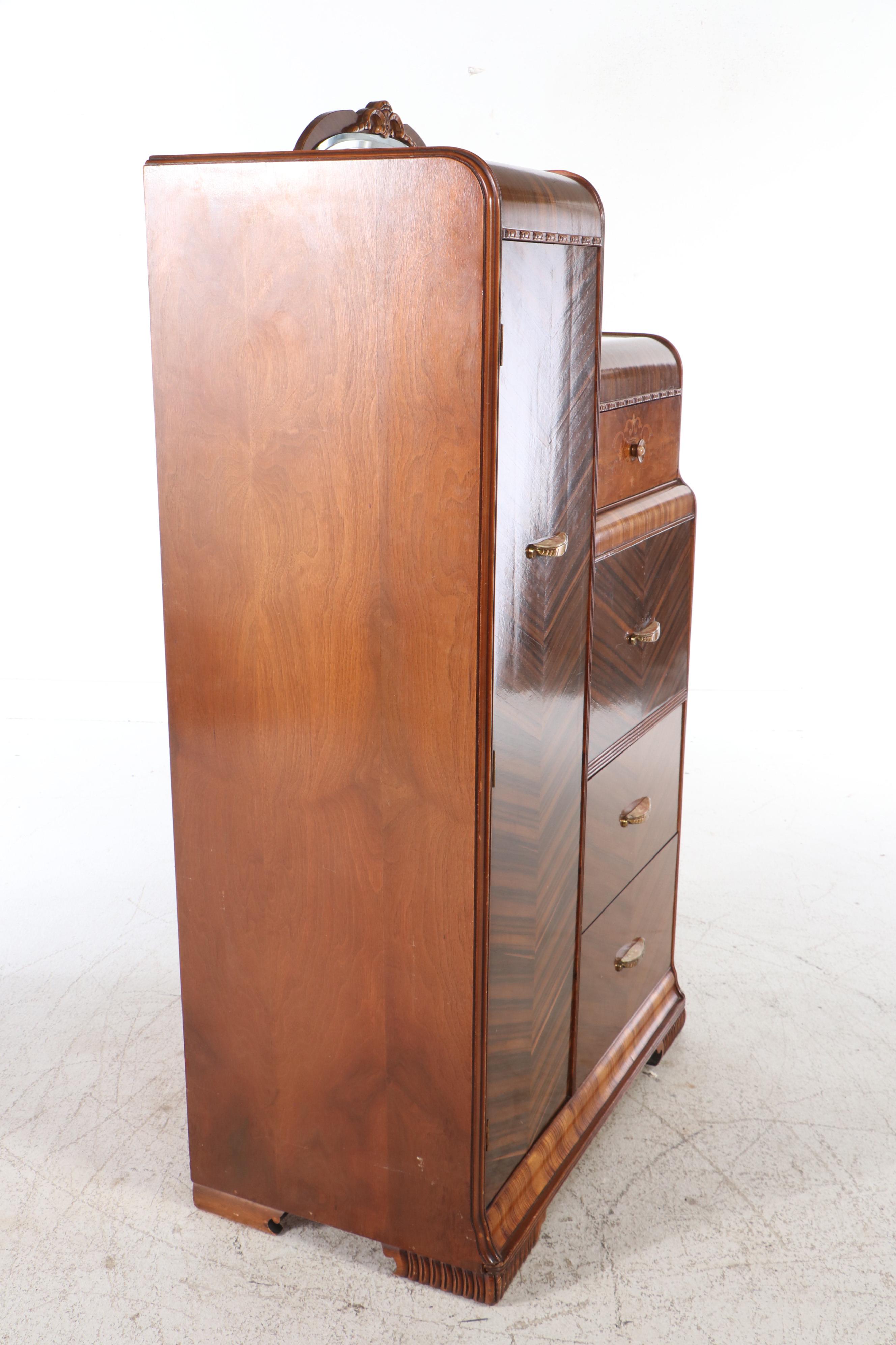 Antique Art Deco Waterfall Cedar Lined Chifferobe