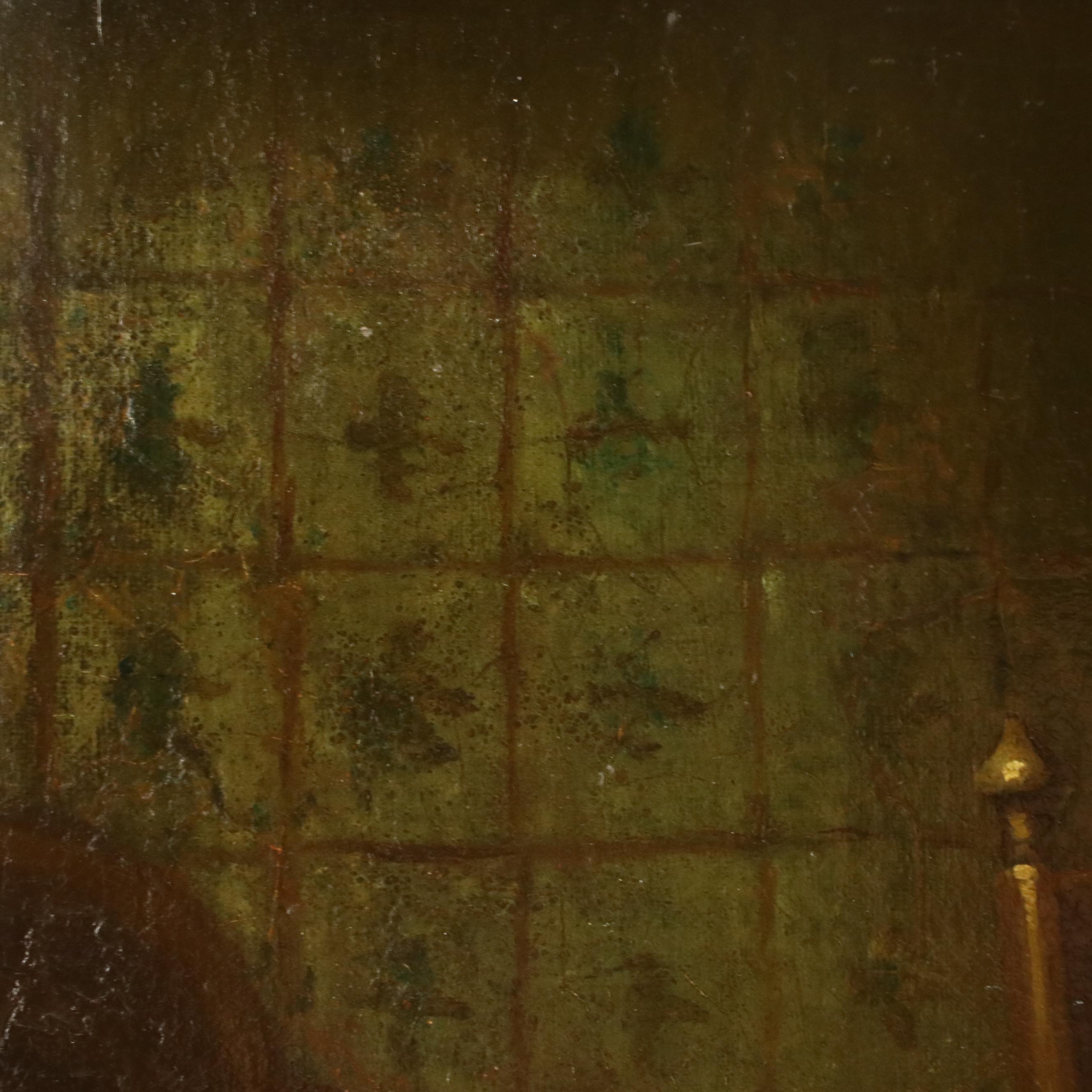 Jan J. M. Damschroder Dutch School Painting "The Busy Housewife," 19th Century