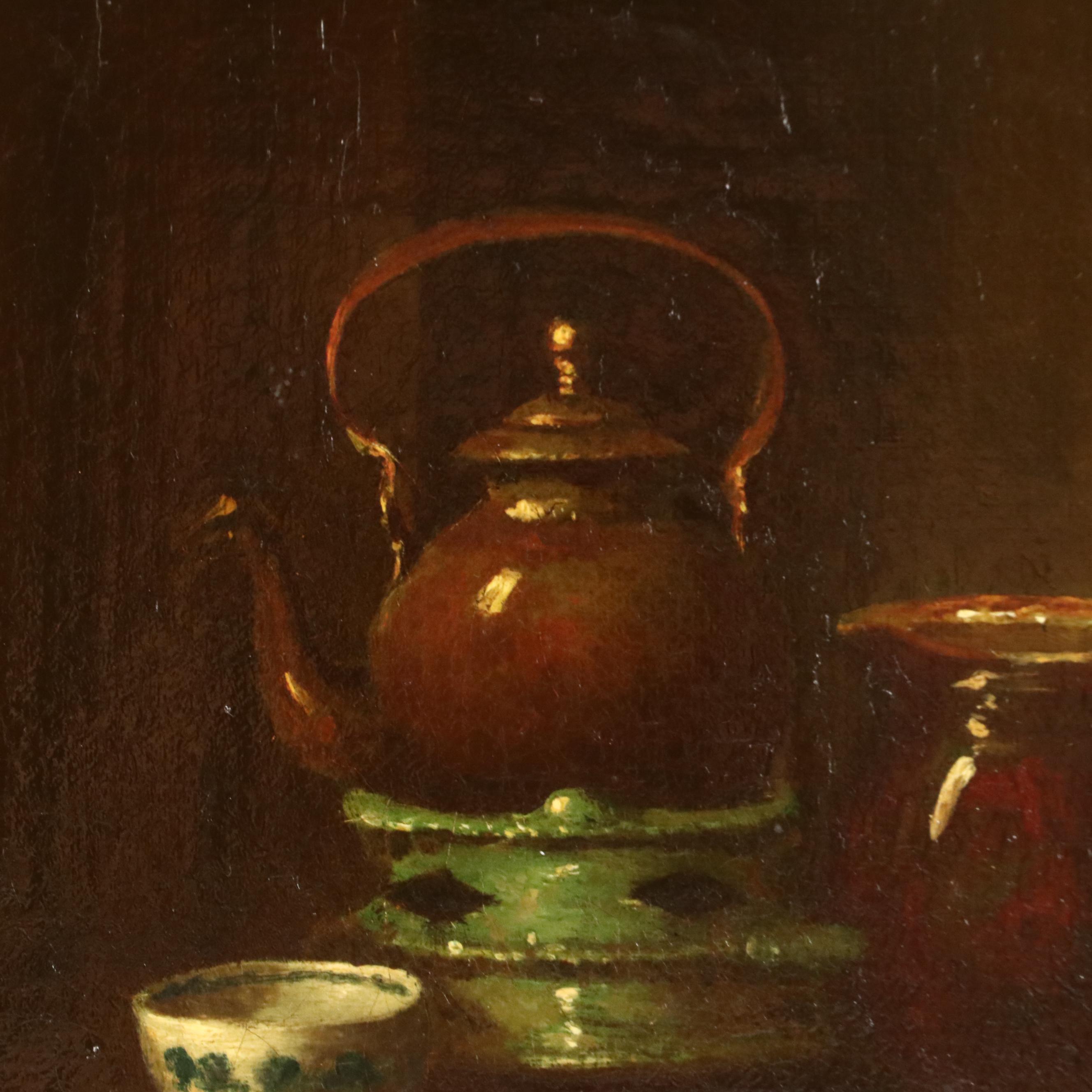 Jan J. M. Damschroder Dutch School Painting "The Busy Housewife," 19th Century