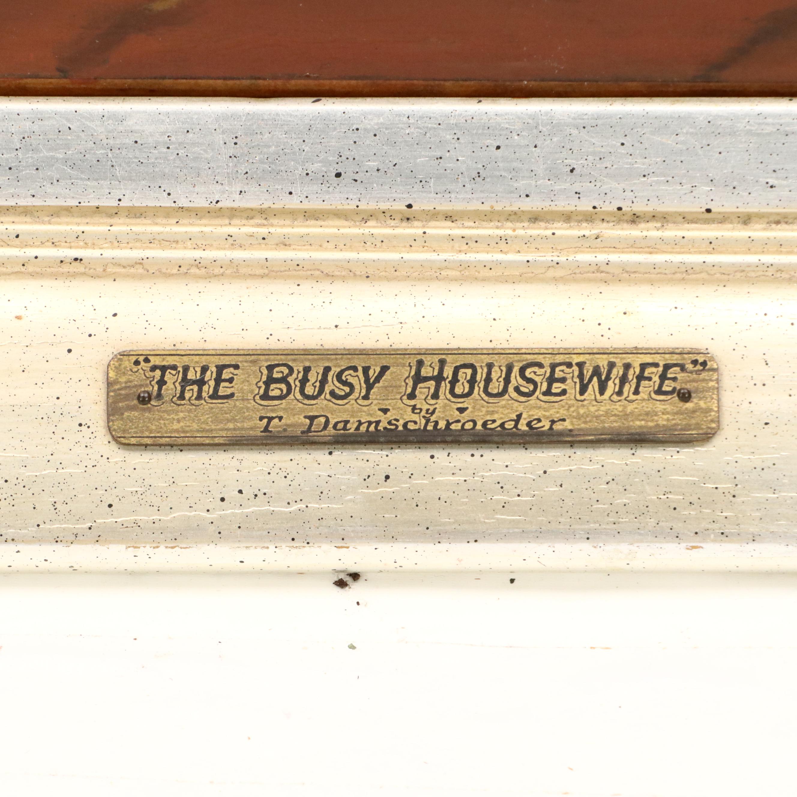 Jan J. M. Damschroder Dutch School Painting "The Busy Housewife," 19th Century