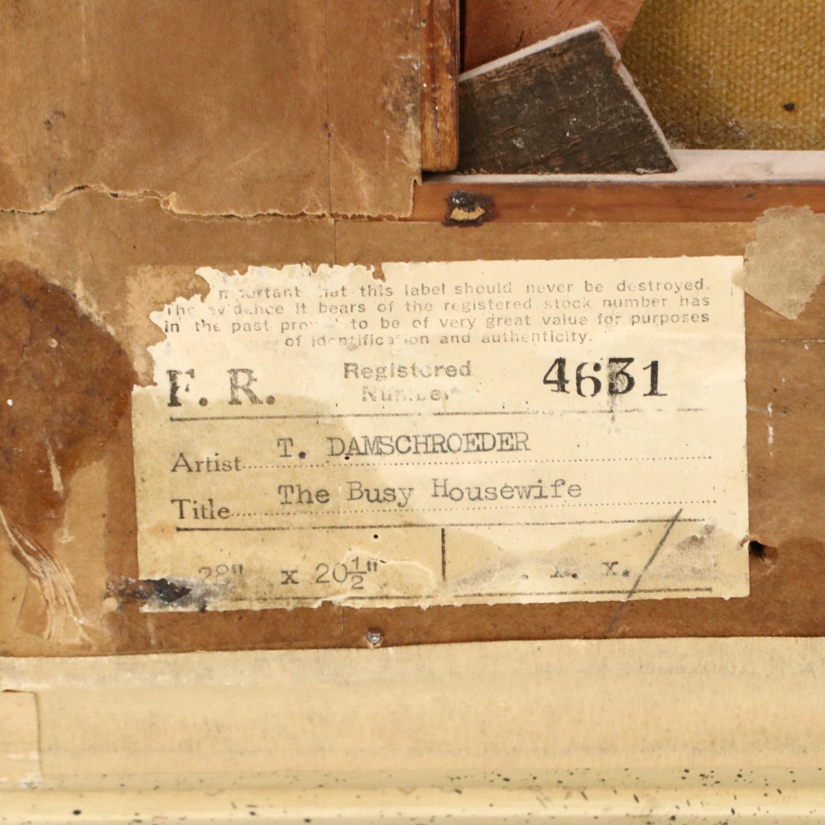 Jan J. M. Damschroder Dutch School Painting "The Busy Housewife," 19th Century