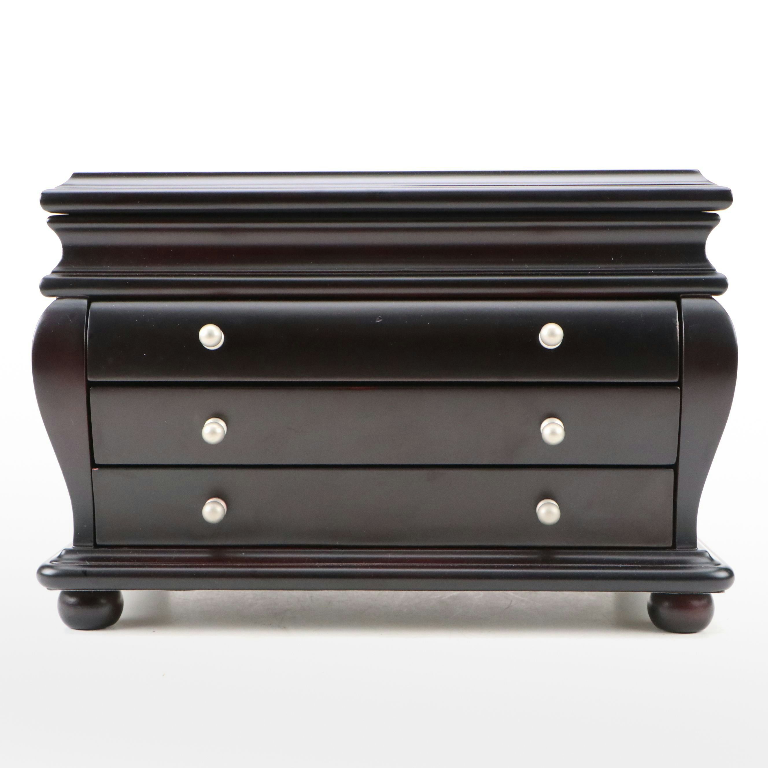 Things Remembered Satin Black Finish Bombé Wood Jewelry Chest