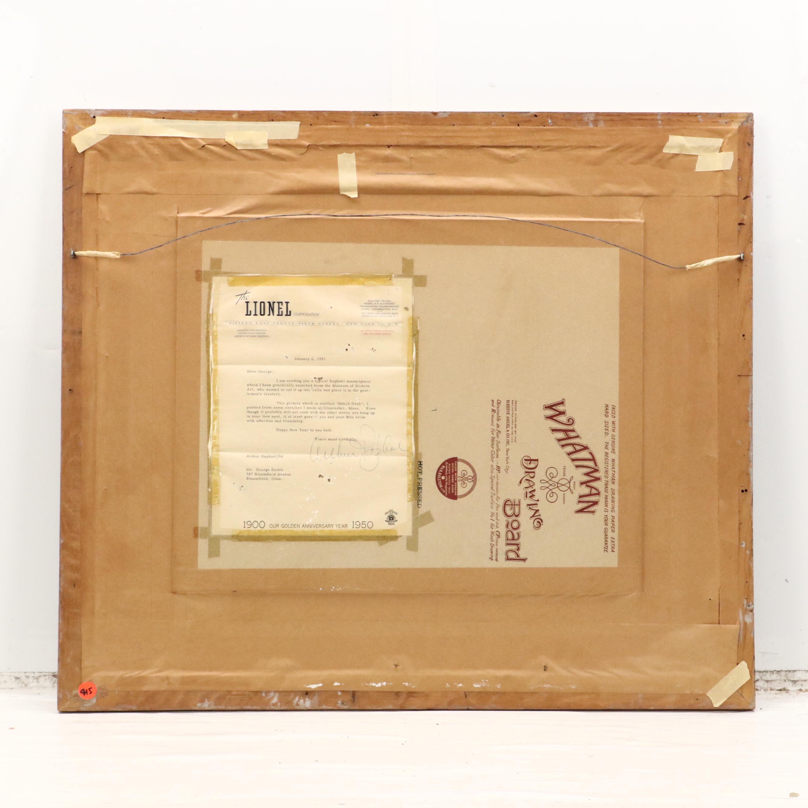 Arthur Raphael Watercolor Painting "Shtick Drek," 1950