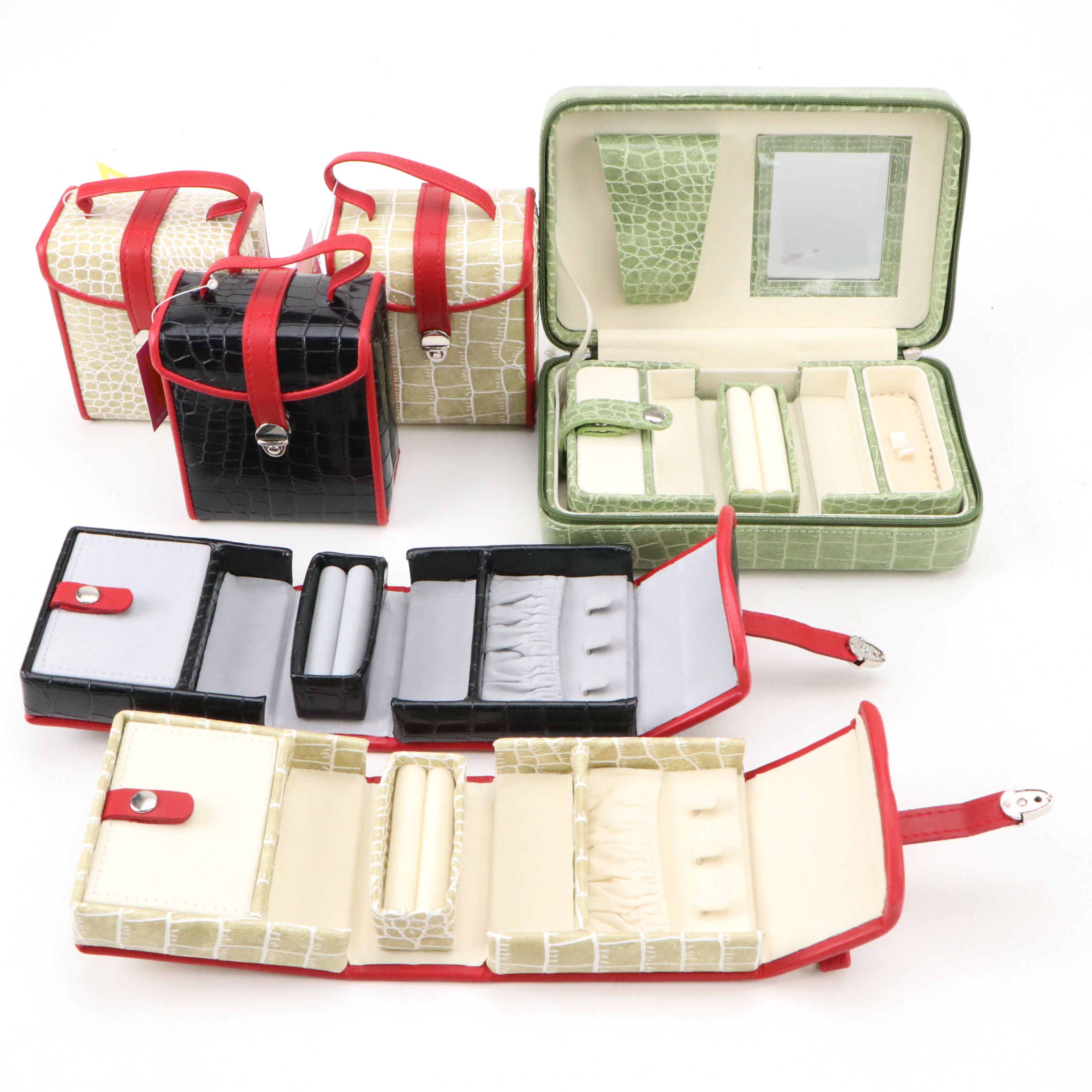 Alten International Faux Crocodile Embossed Travel Jewelry Cases