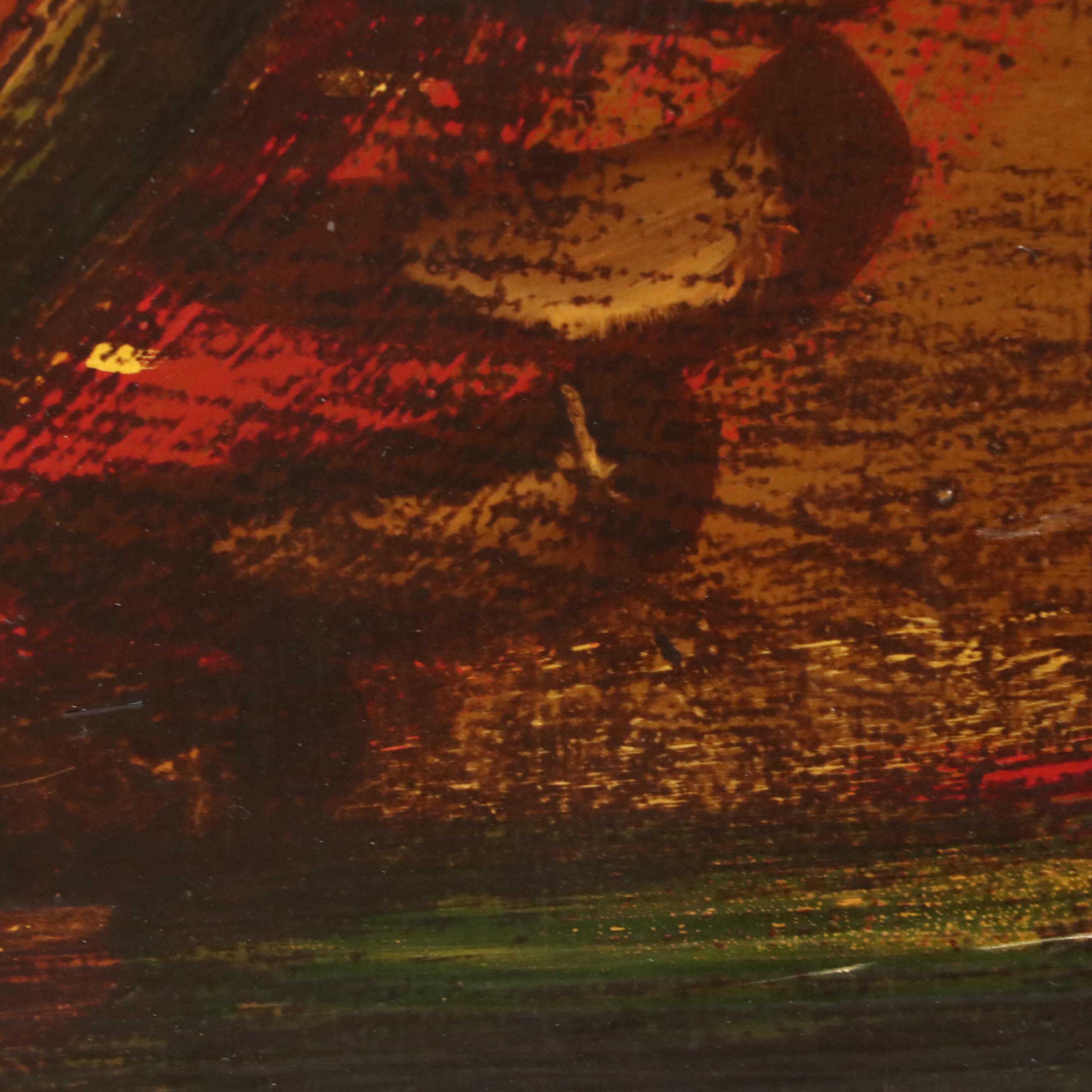 Oil Painting of Colonial Horse Rider on Wood Panel, 20th Century