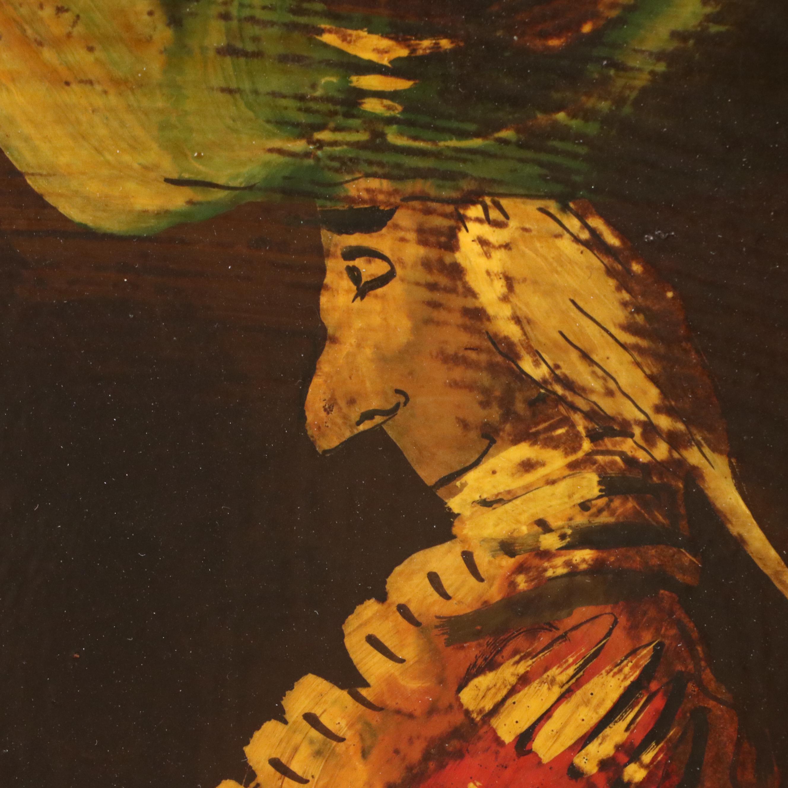 Oil Painting of Colonial Horse Rider on Wood Panel, 20th Century