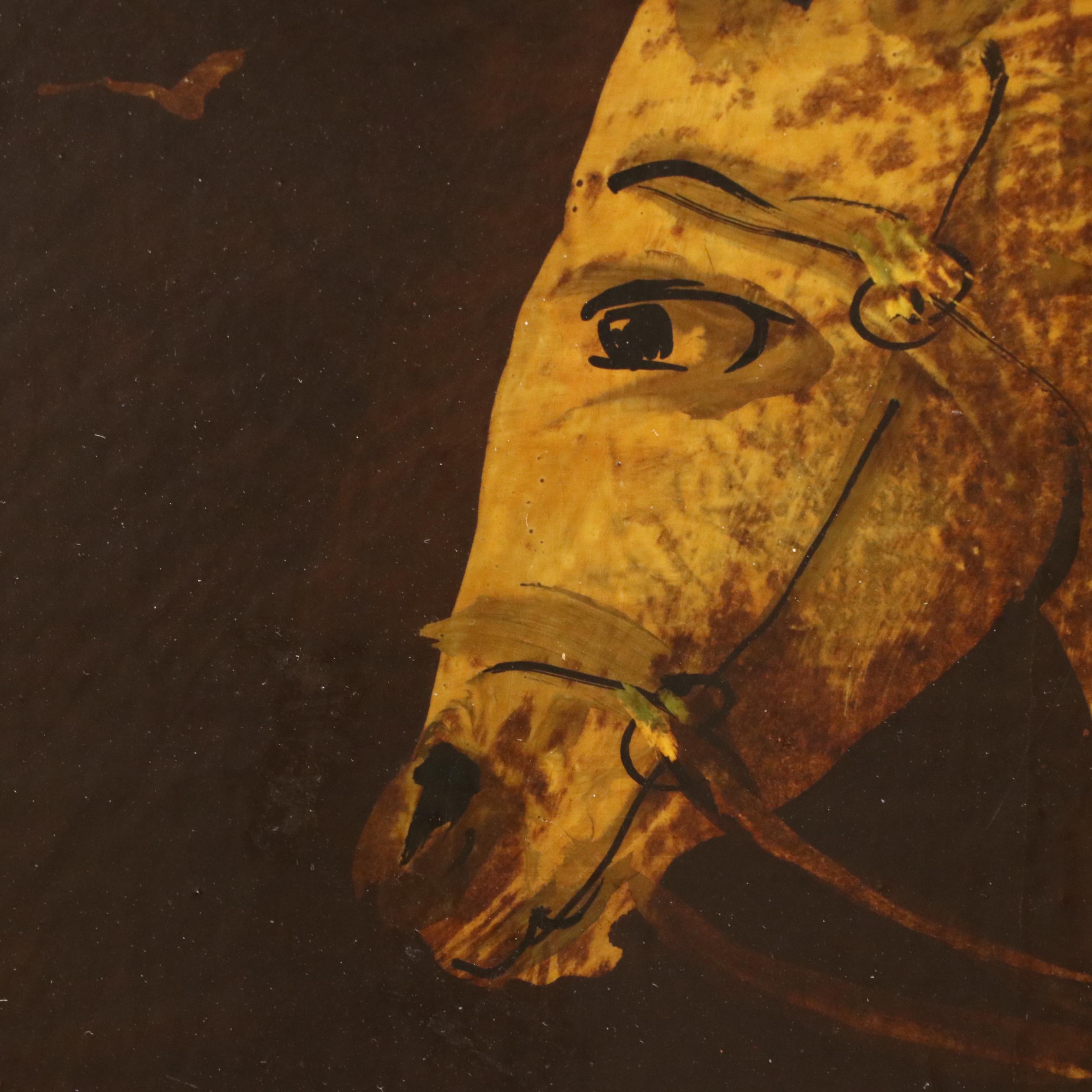 Oil Painting of Colonial Horse Rider on Wood Panel, 20th Century