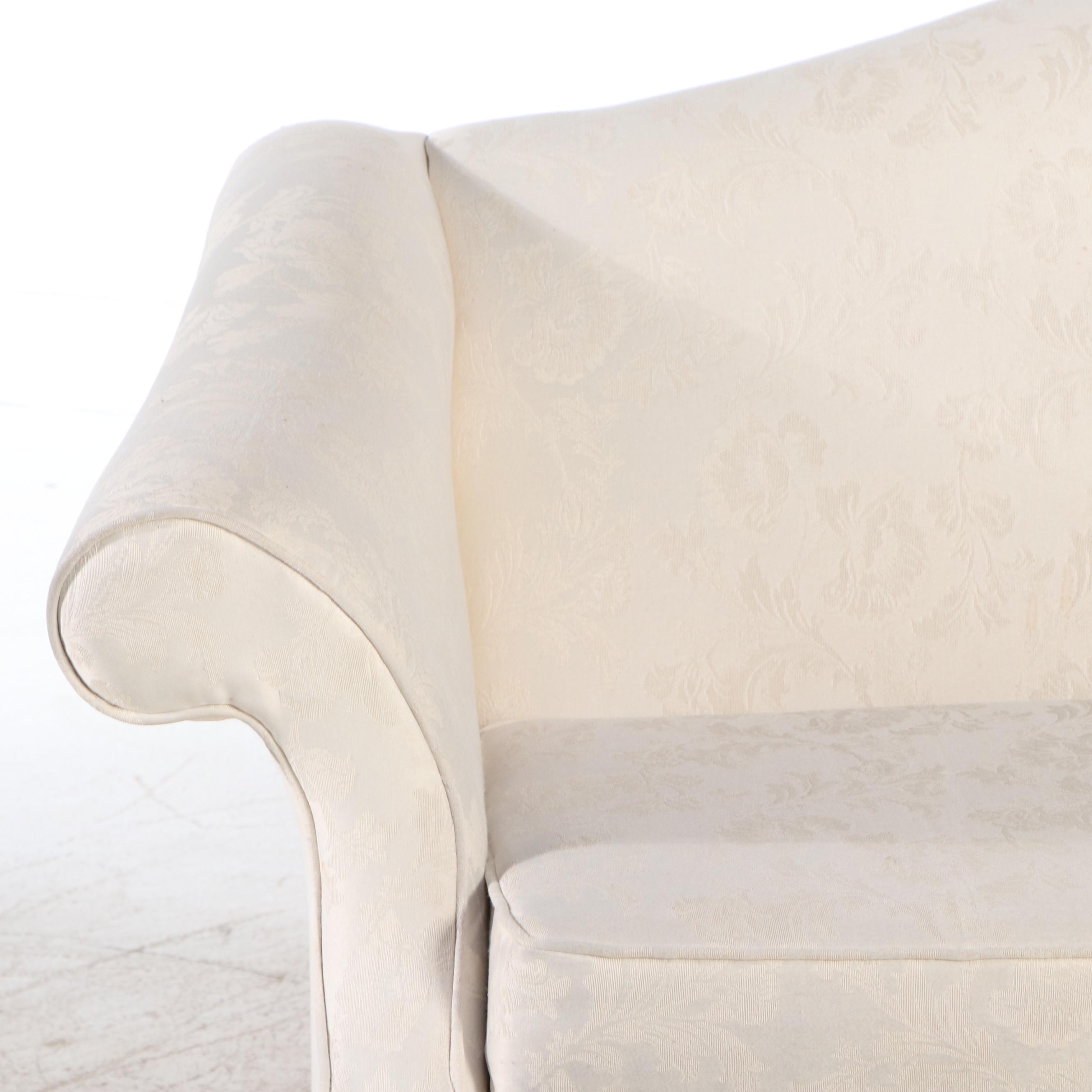 White Damask Upholstered Loveseat