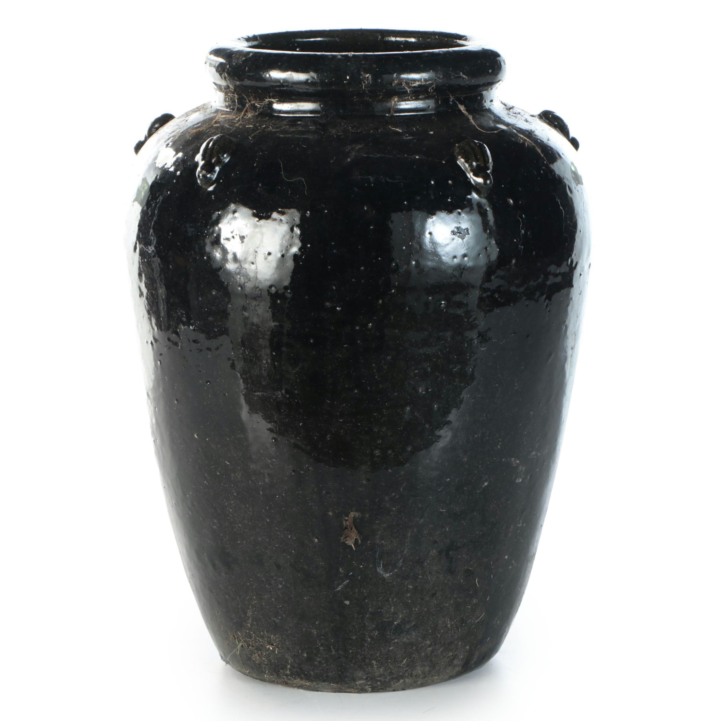 Black Glazed Ceramic Floor Vase