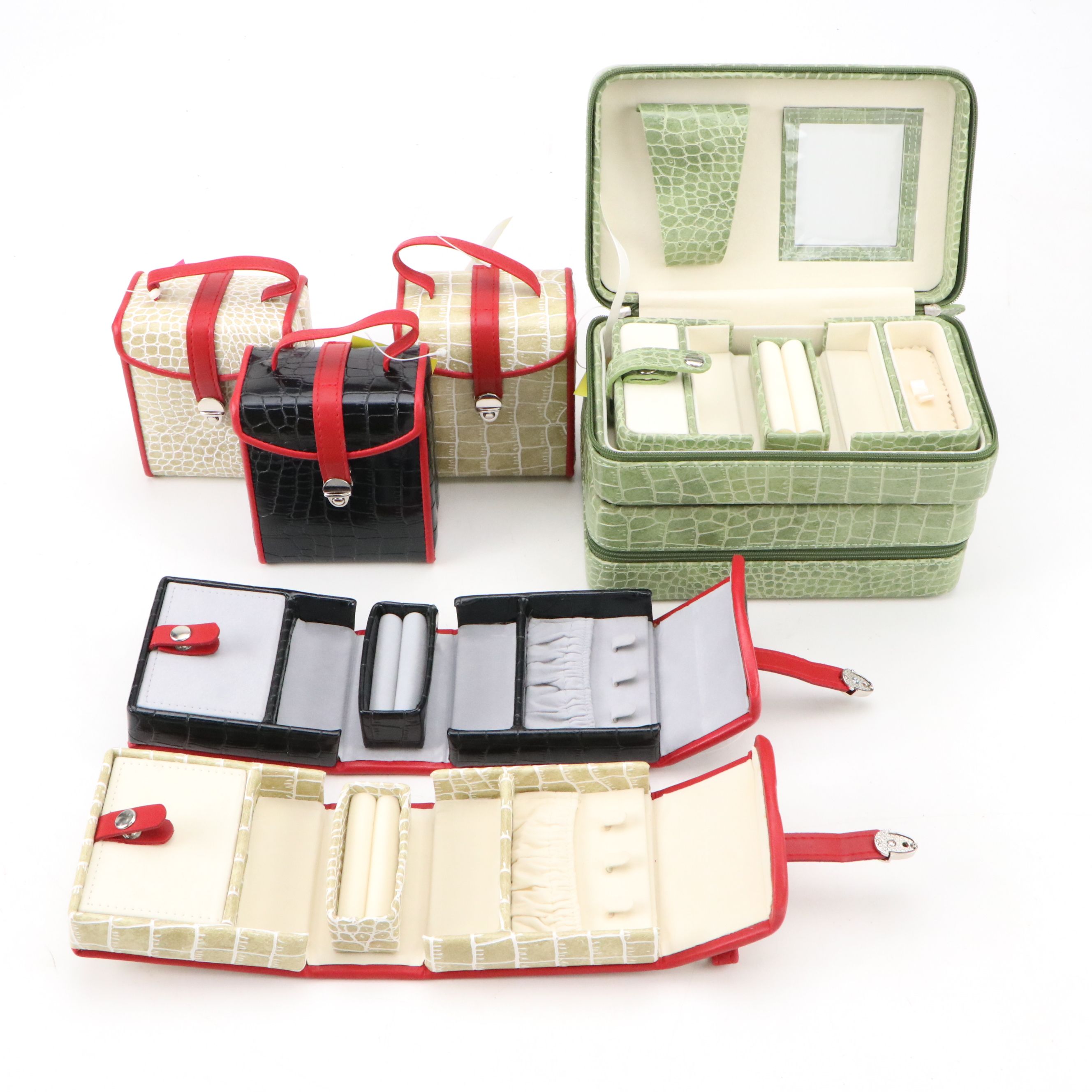 Alten International Faux Crocodile Embossed Travel Jewelry Cases