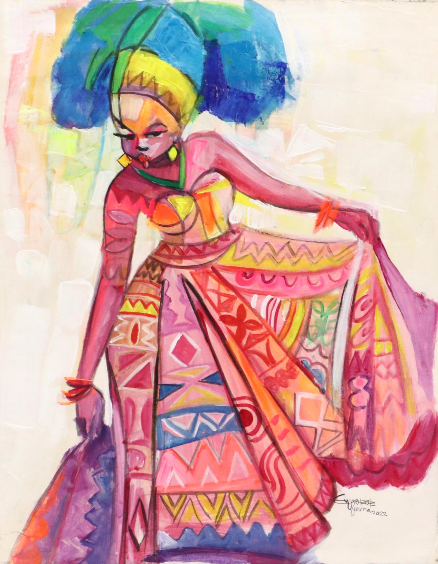 Evuarherhe Ufuoma Acrylic Painting "Dance with Me," 2022