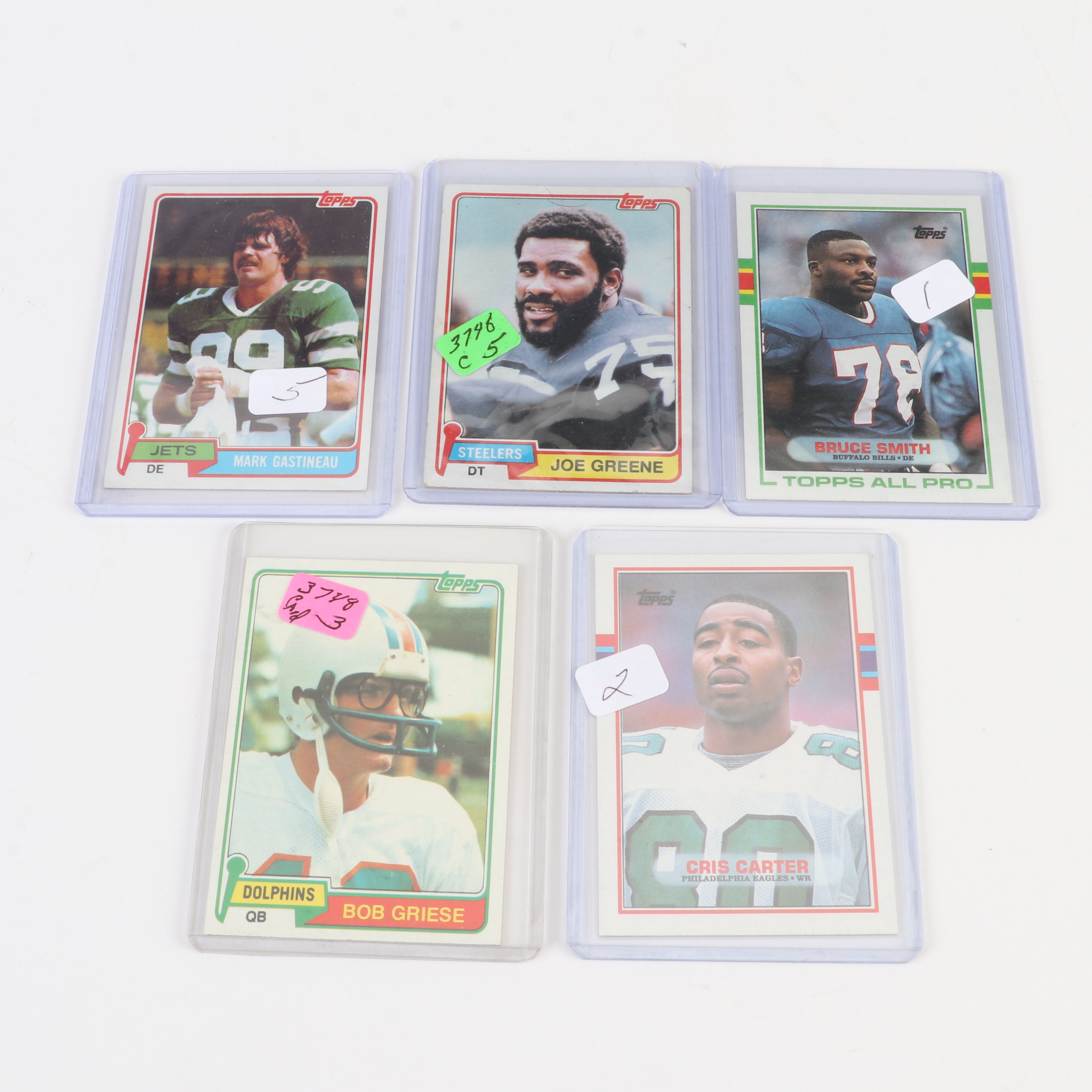 Topps Football Cards Featuring Bob Griese, Cris Carter, and More
