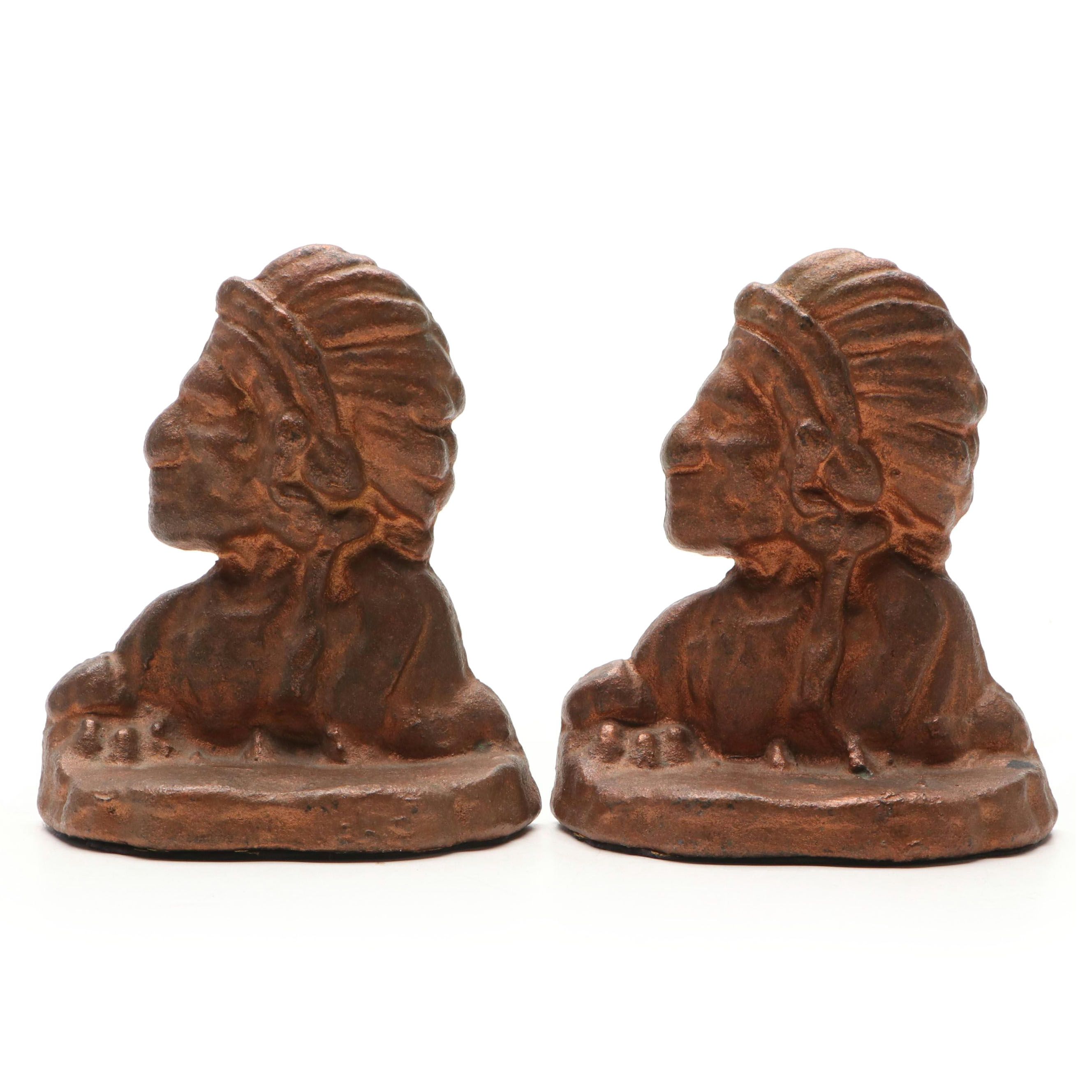 Native American Profile Copper Finish Metal Bookends