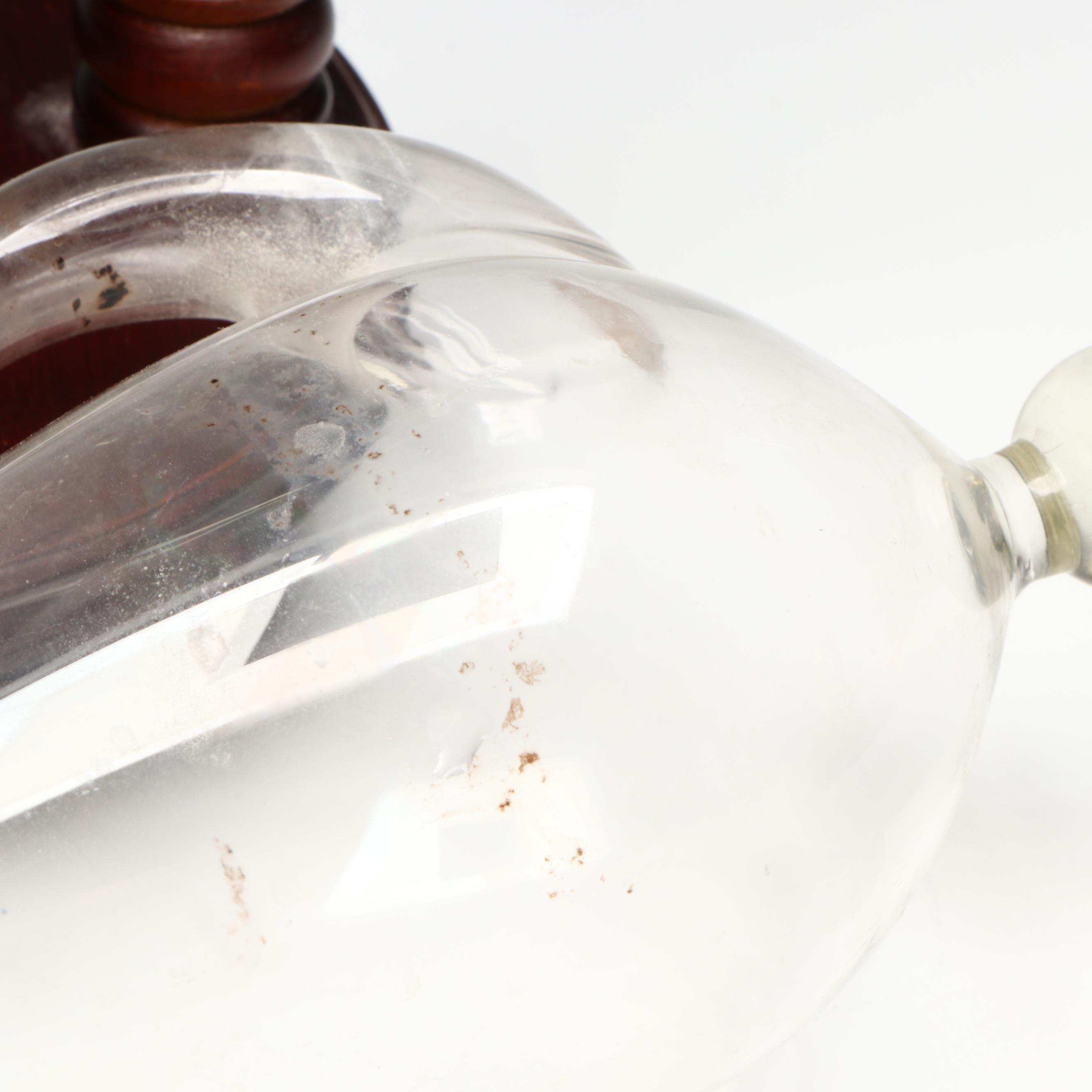 Glass Barometer on Wood and Brass Stand with Clock and Calendar