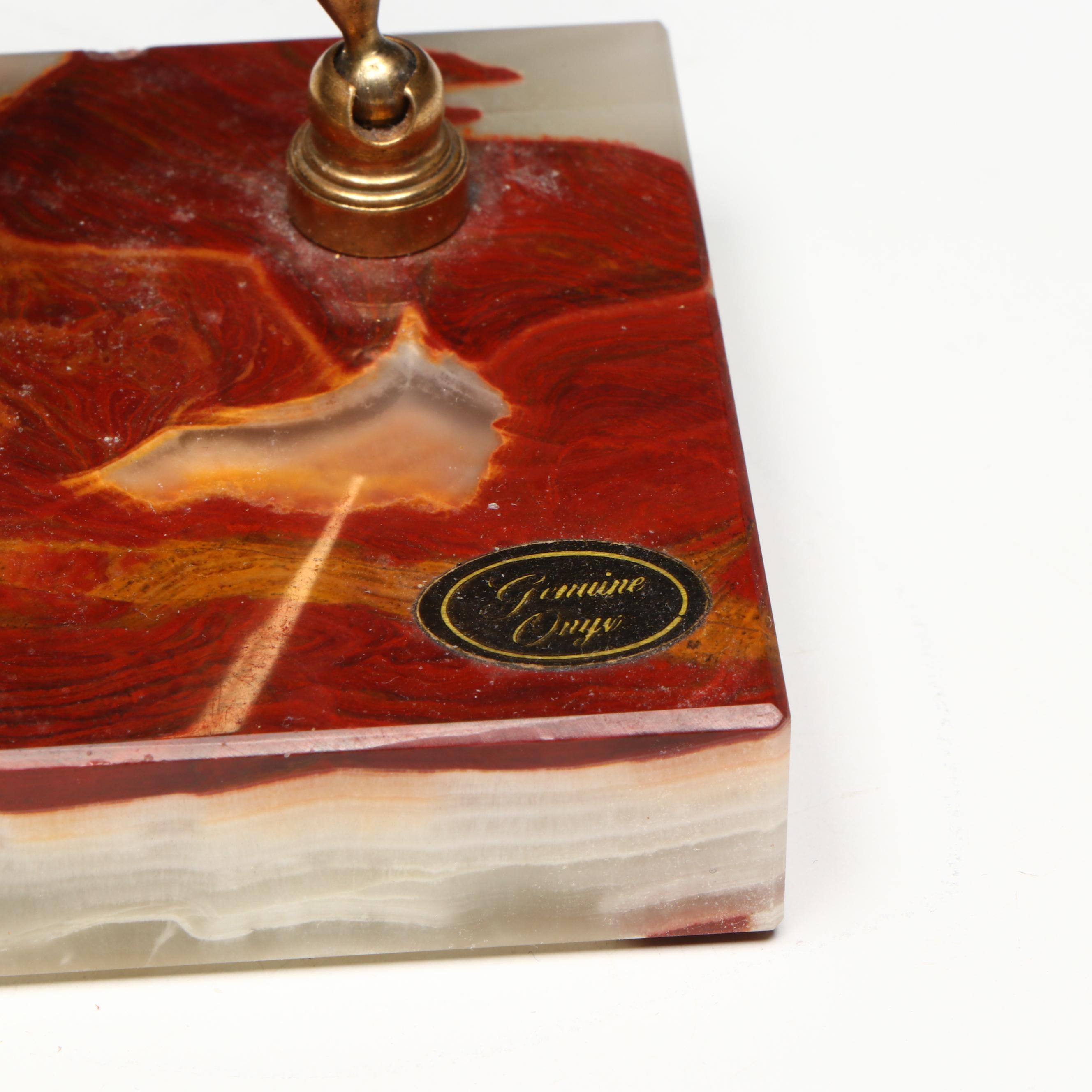 Glass Barometer on Wood and Brass Stand with Clock and Calendar