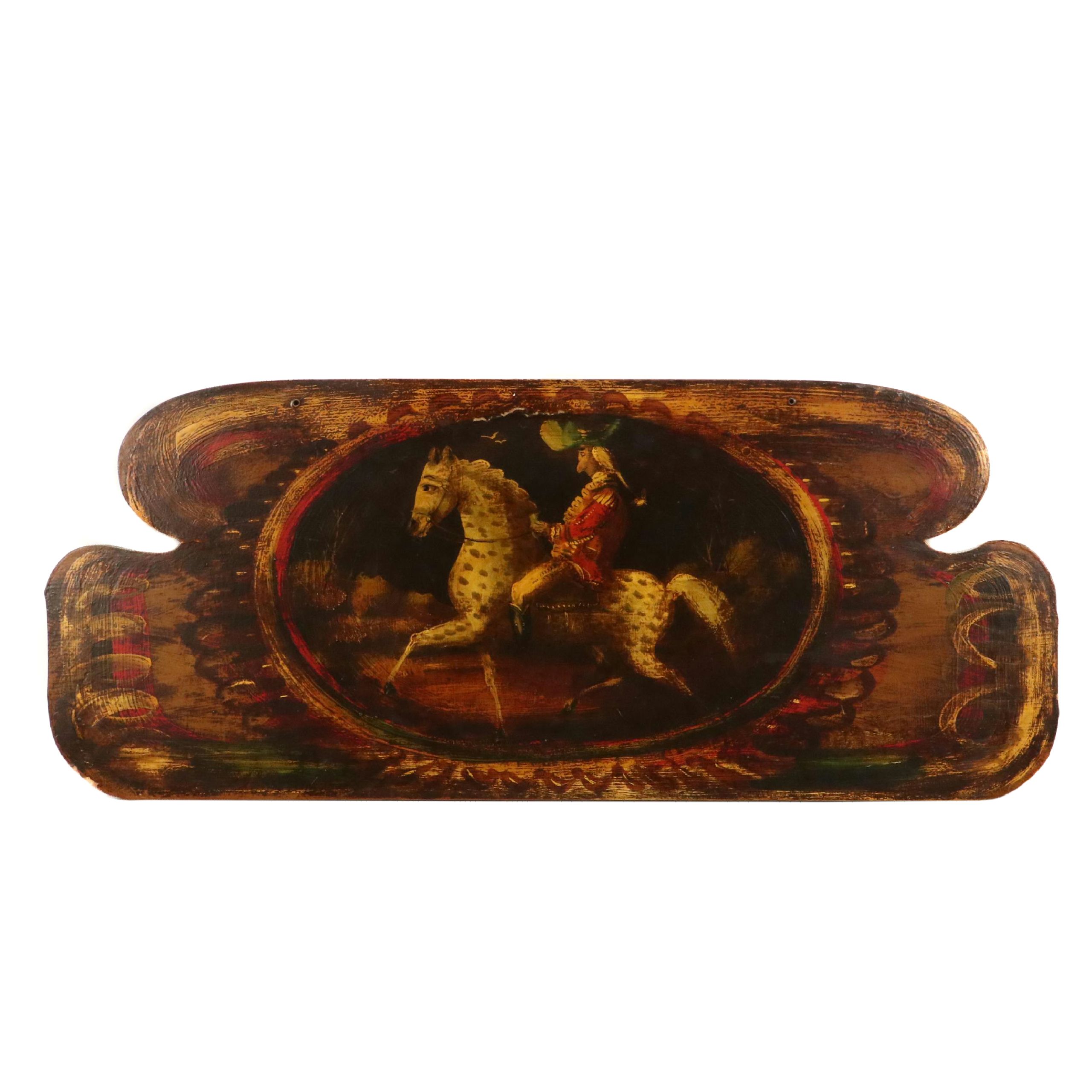 Oil Painting of Colonial Horse Rider on Wood Panel, 20th Century