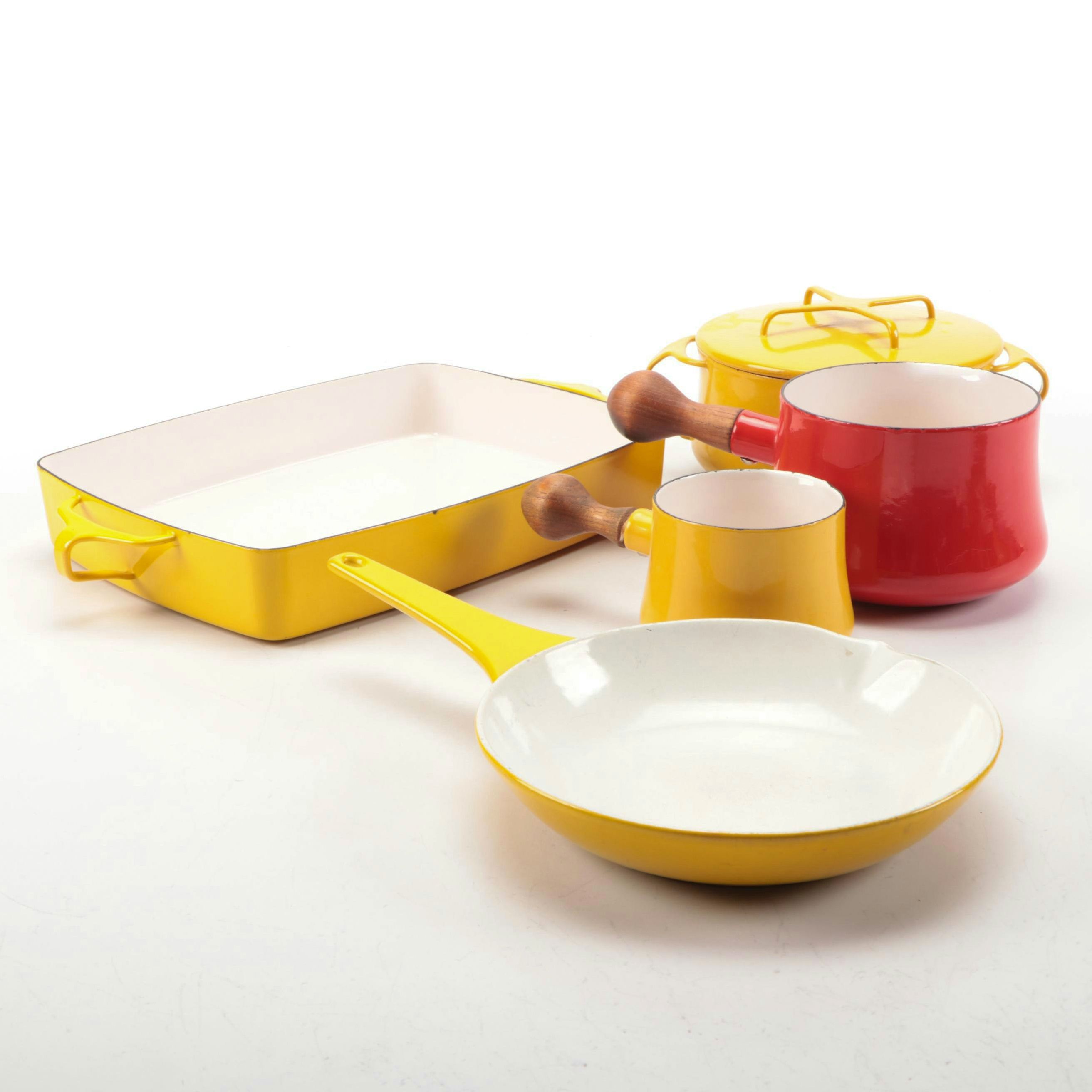 Dansk Mid Century Modern Enameled Metal Casserole Dish with Pots and Pans