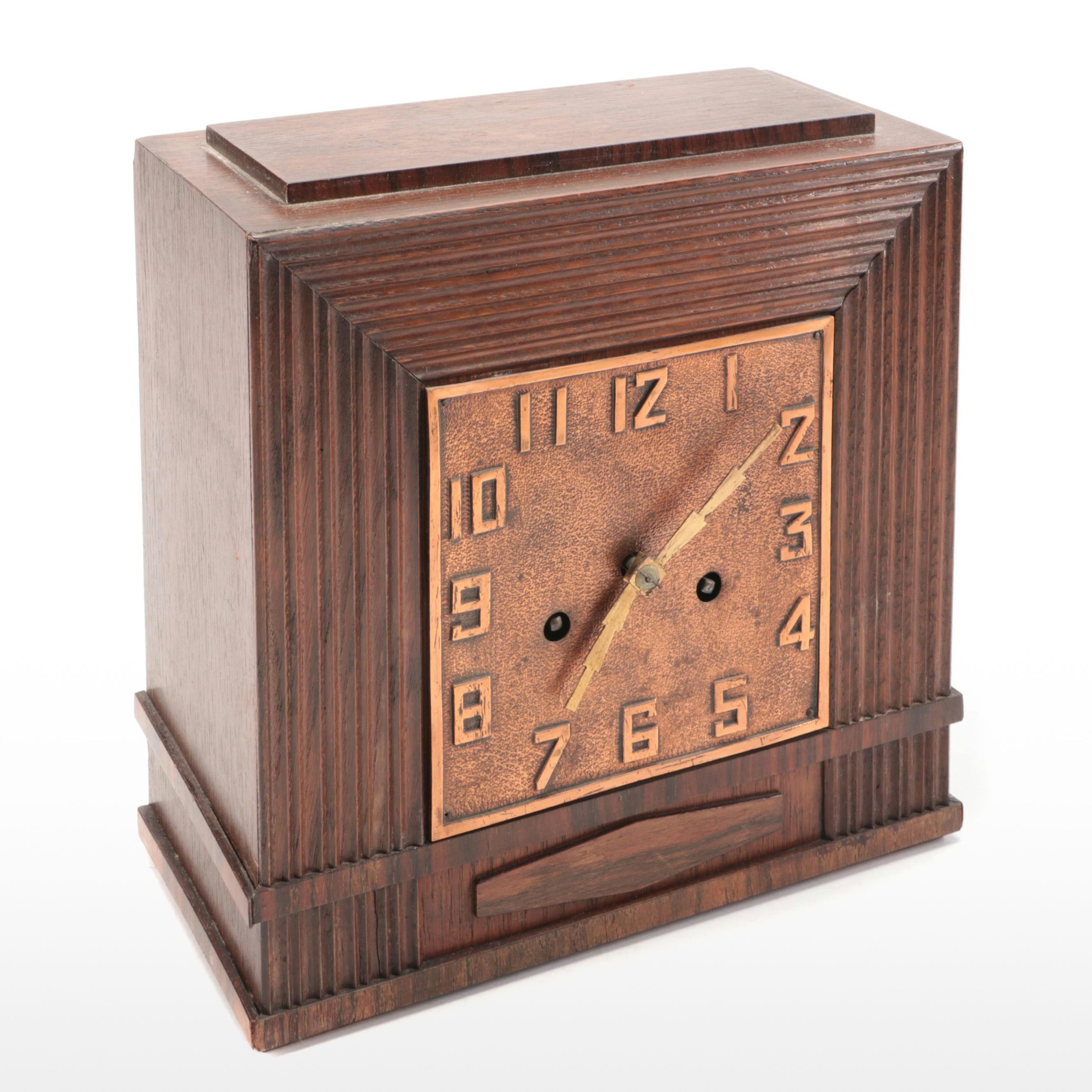 Art Deco Style Copper Finish Wooden Mantel Clock