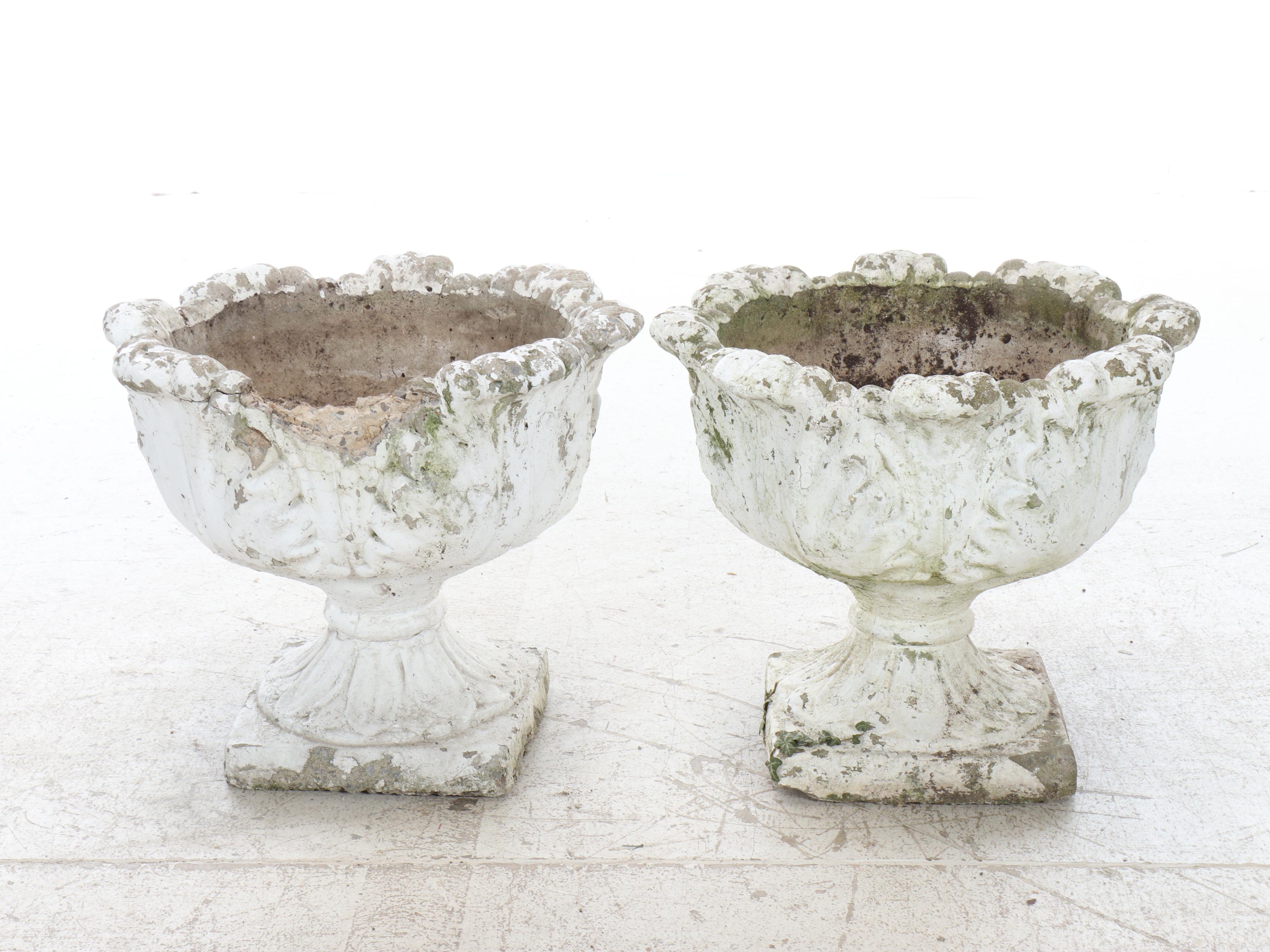 Concrete Pedestal Planters with Buckets and Other Outdoor Décor