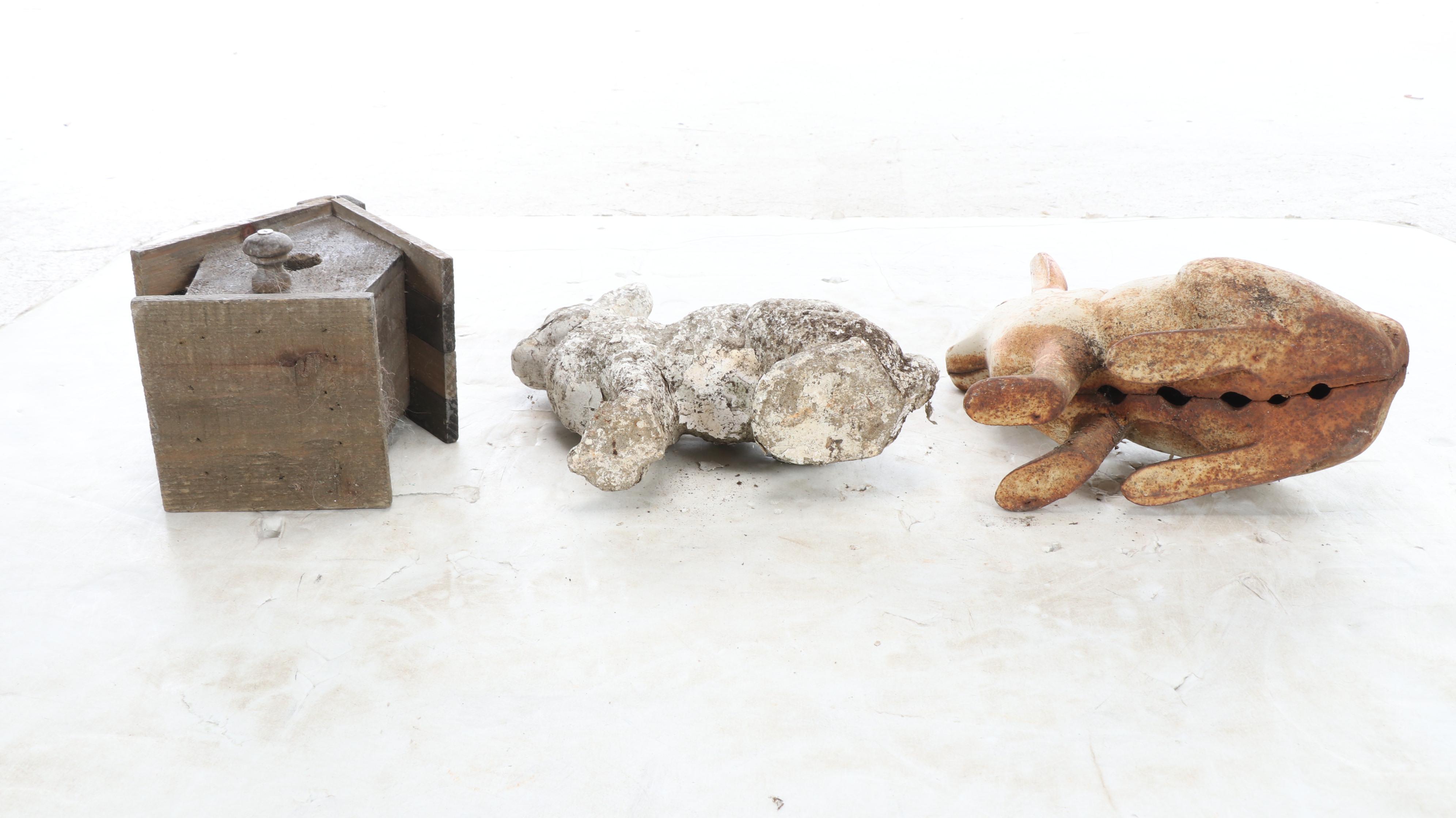 Concrete Pedestal Planters with Buckets and Other Outdoor Décor