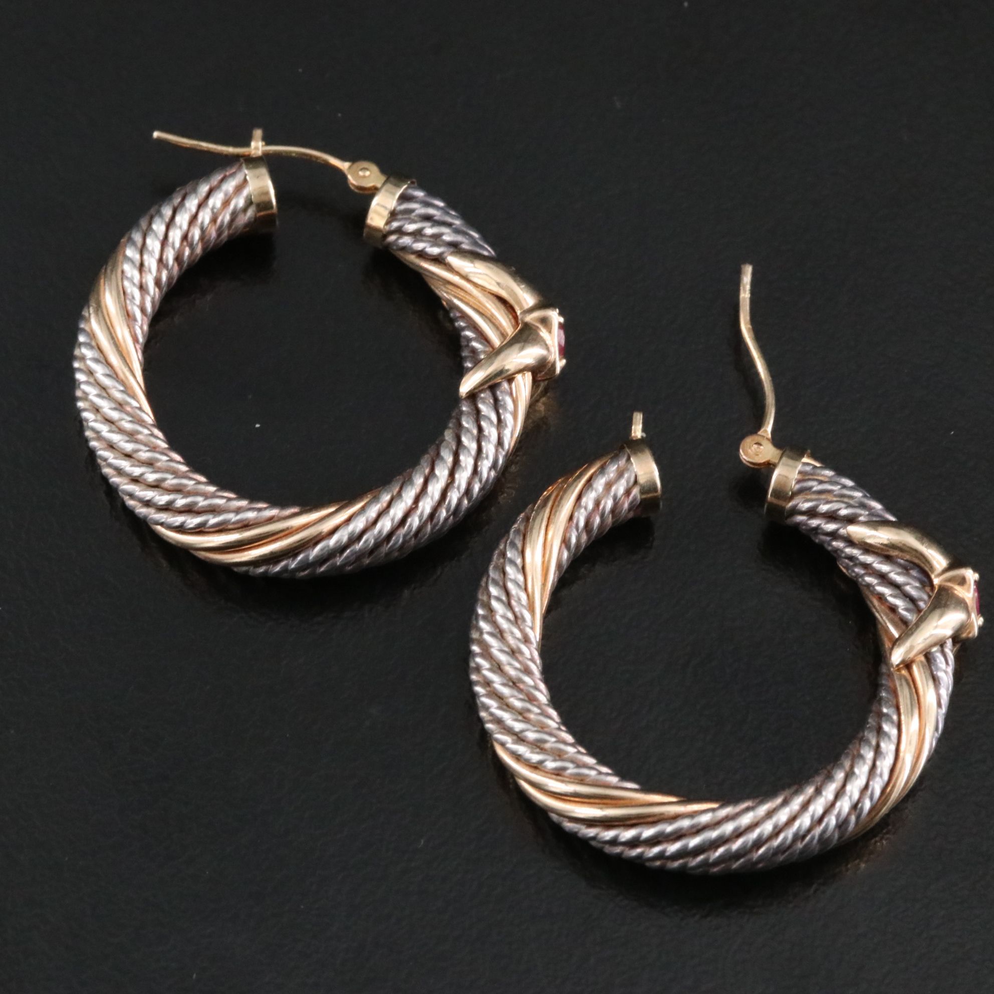 Sterling and 14K Ruby Hoop Earrings