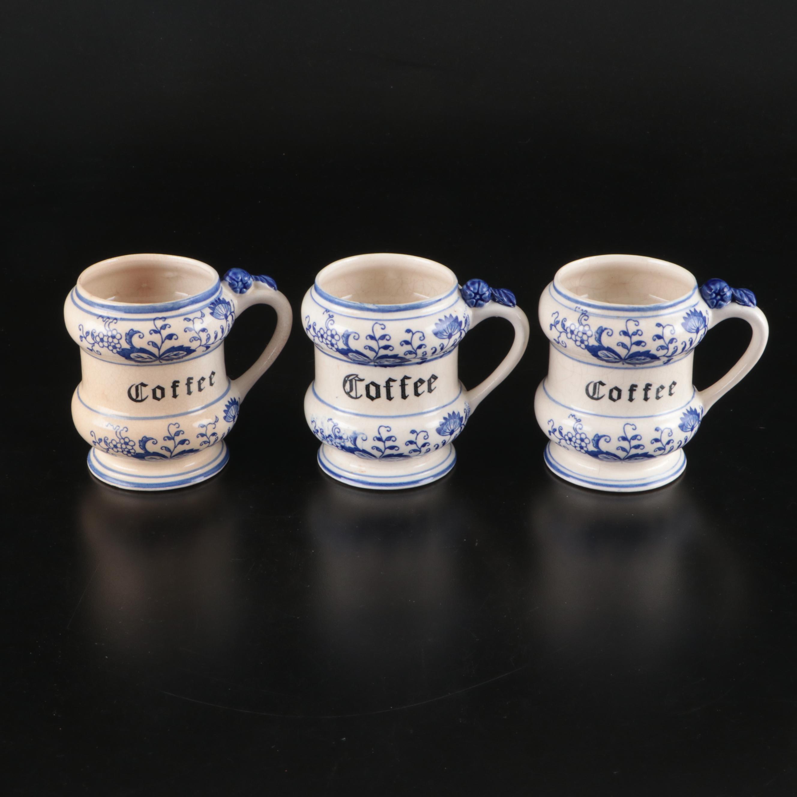 East German Kalk "Blue Onion" Porcelain Coffee Mugs