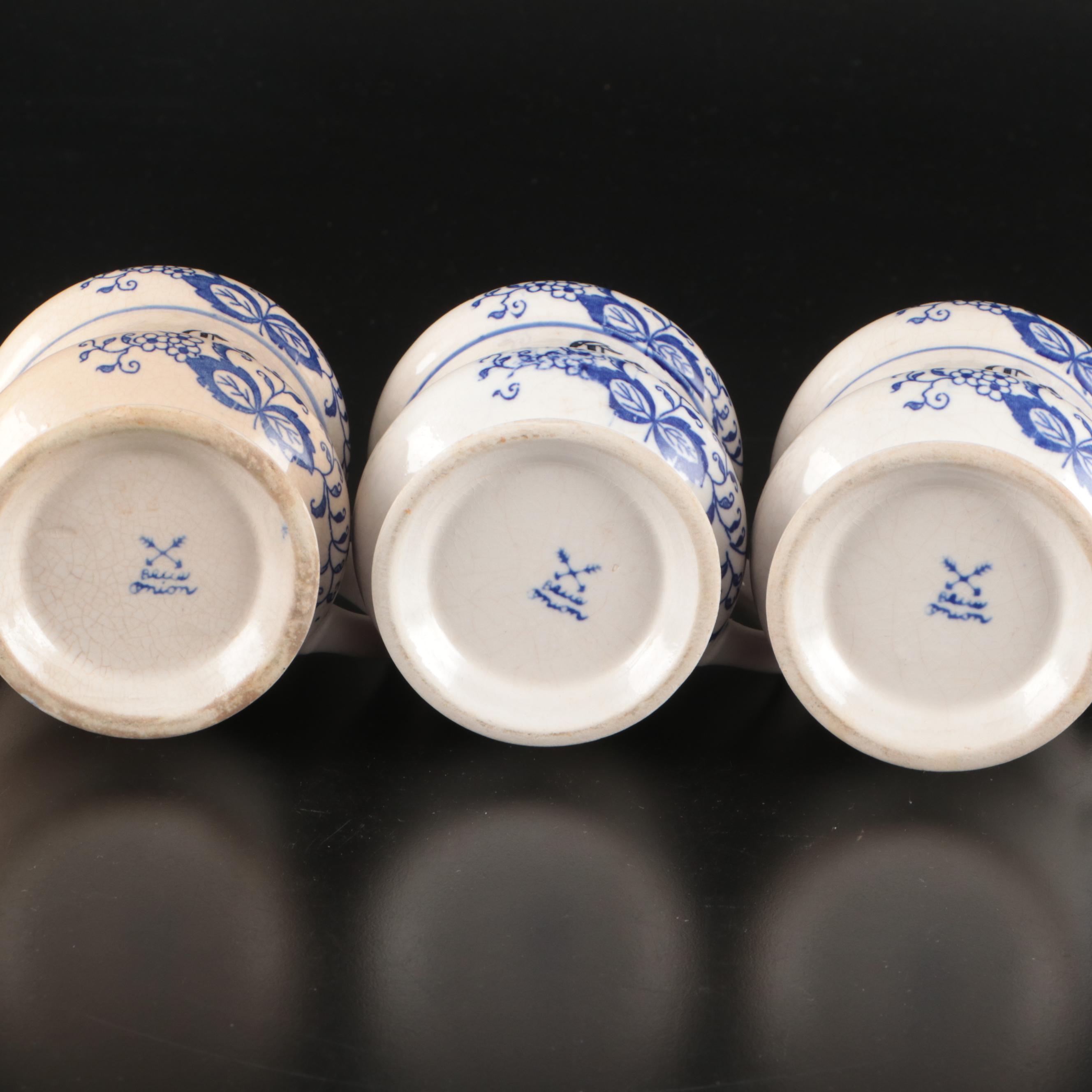 East German Kalk "Blue Onion" Porcelain Coffee Mugs