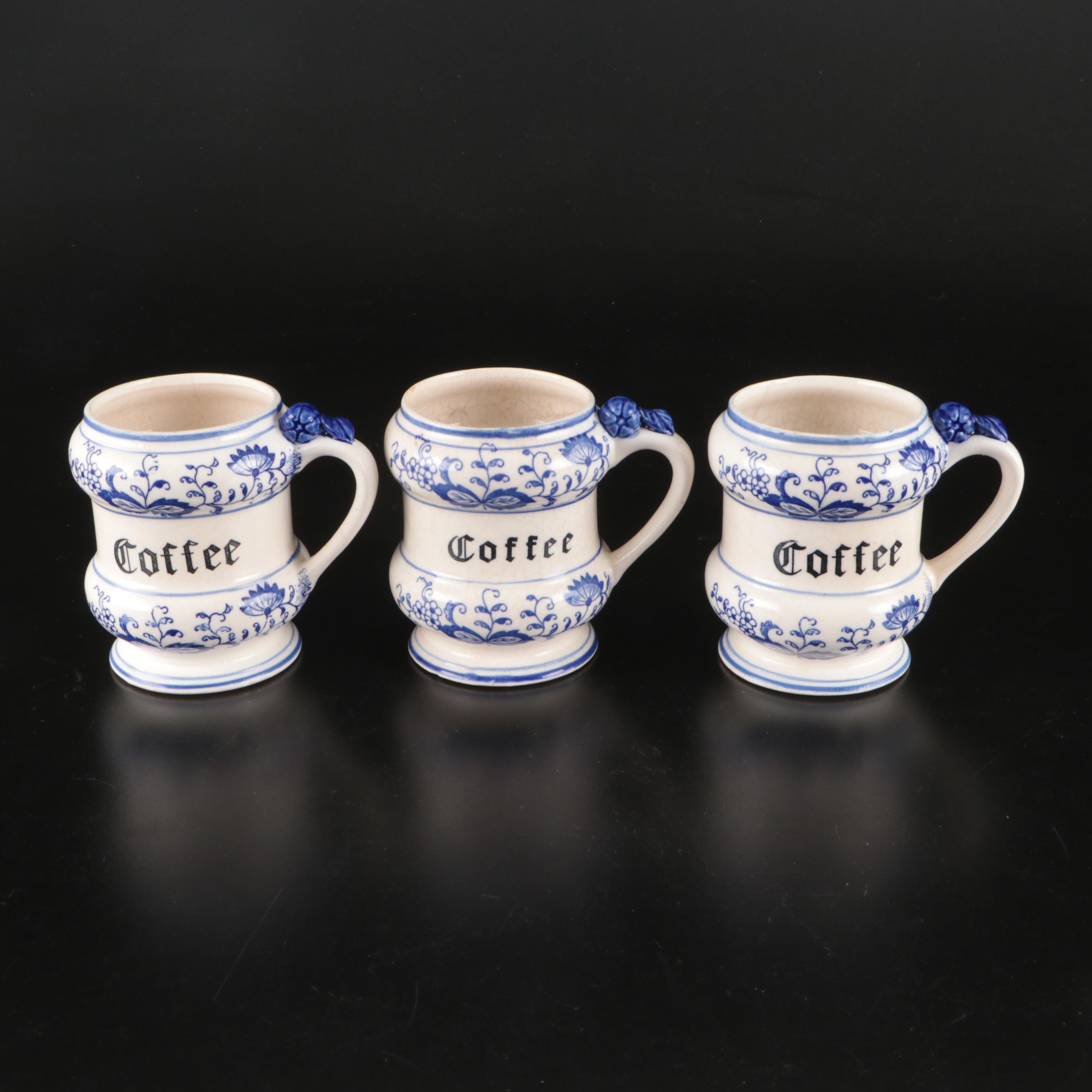 East German Kalk "Blue Onion" Porcelain Coffee Mugs