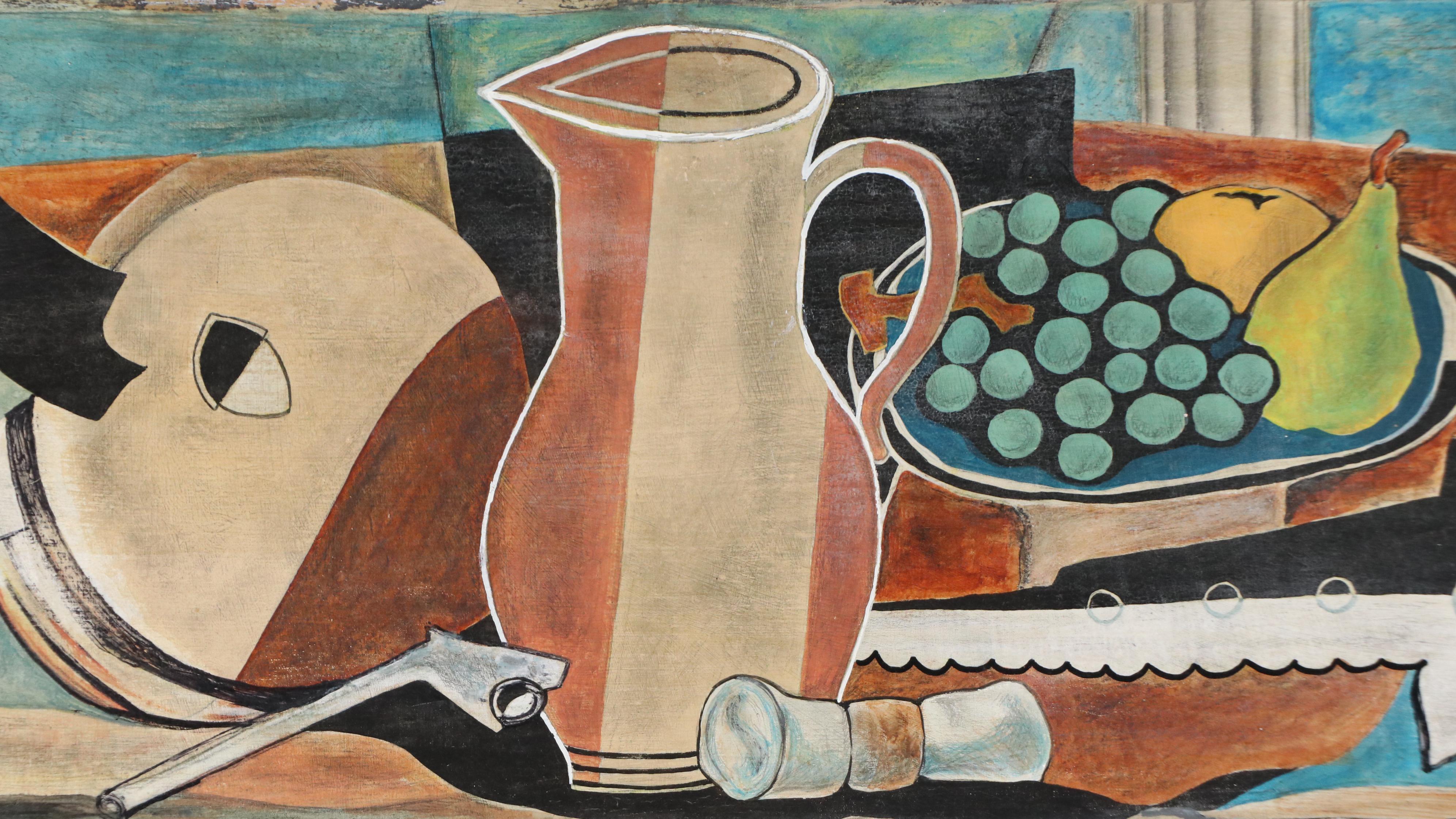 Bruno Venier Cubist Still Life Oil Painting, Mid-20th Century