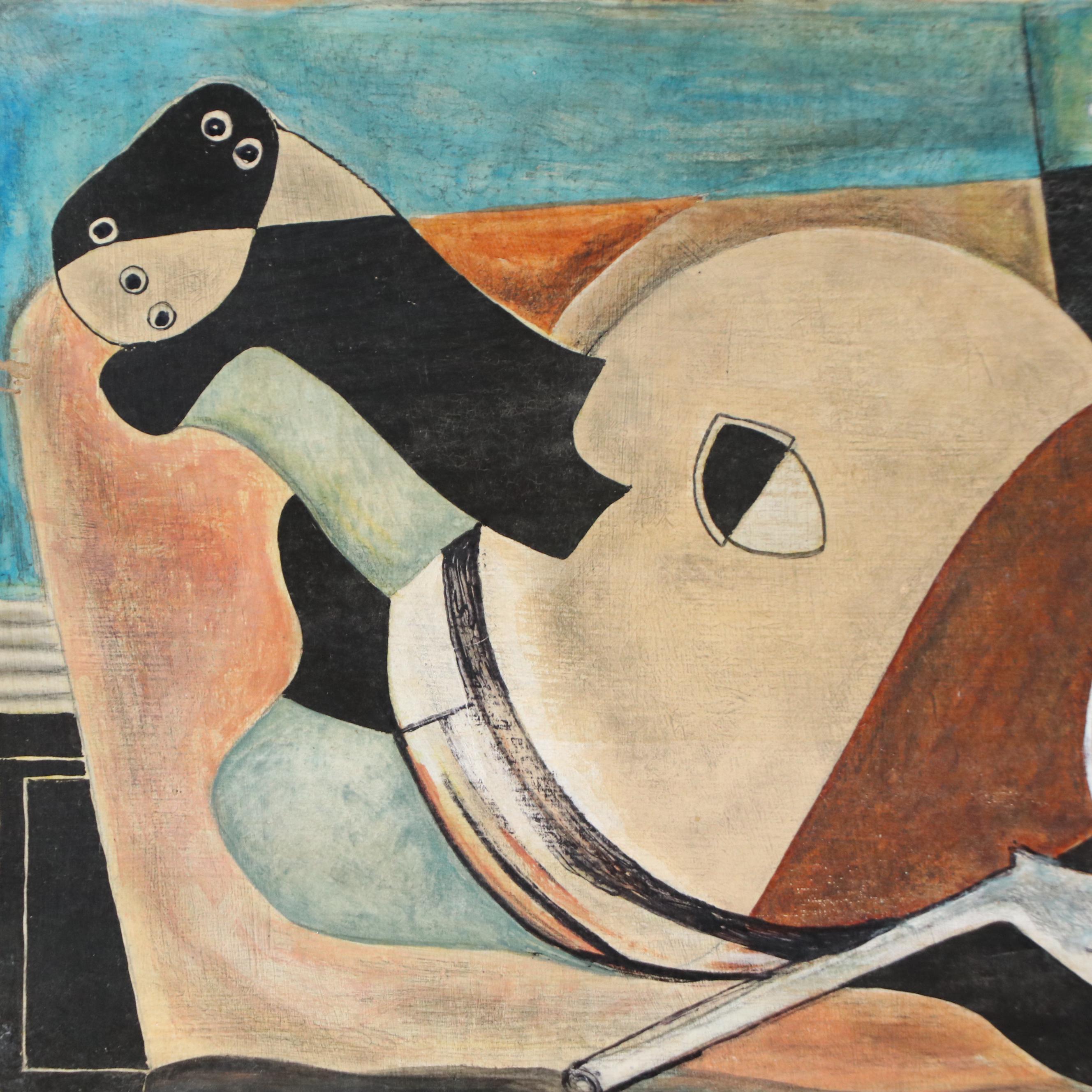 Bruno Venier Cubist Still Life Oil Painting, Mid-20th Century