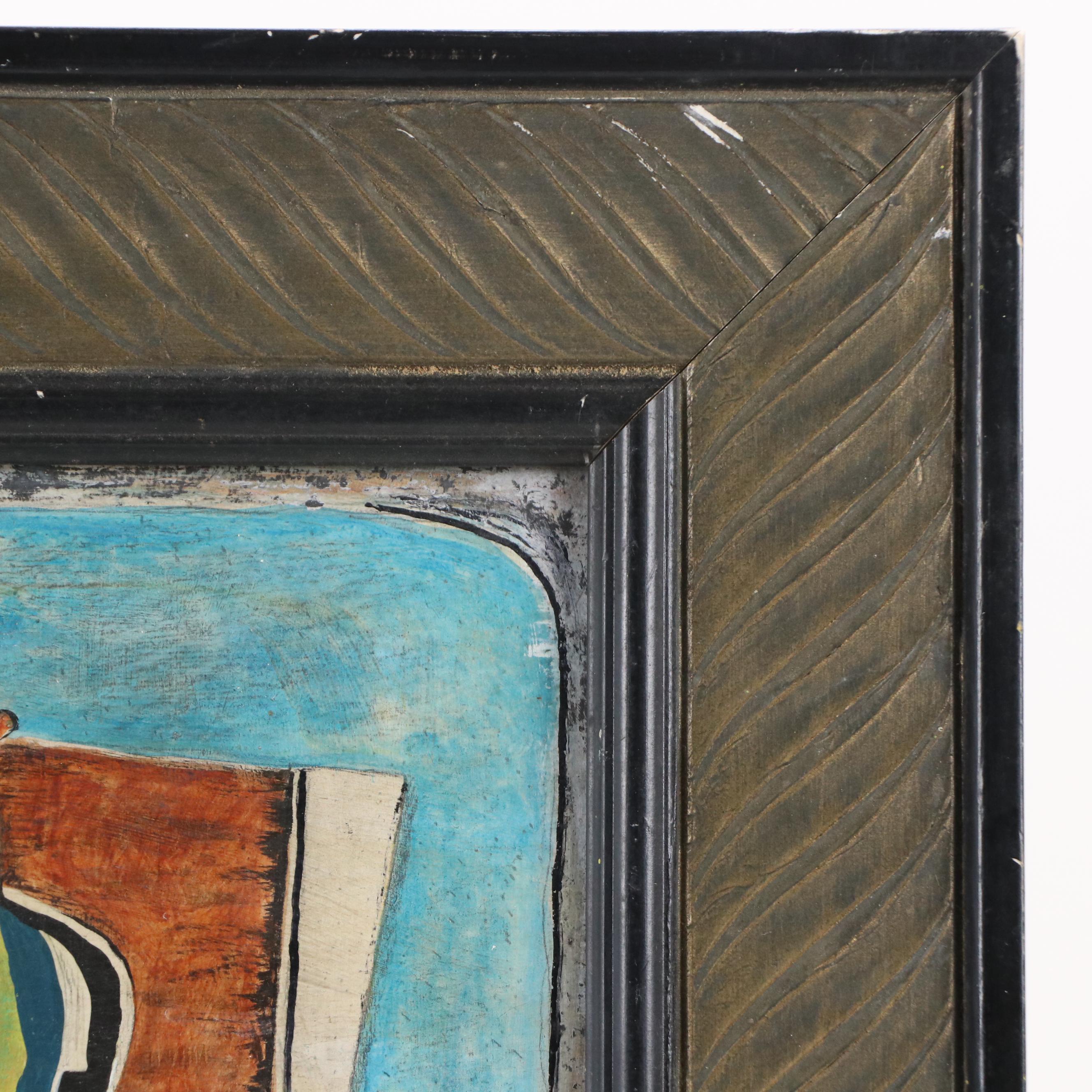 Bruno Venier Cubist Still Life Oil Painting, Mid-20th Century