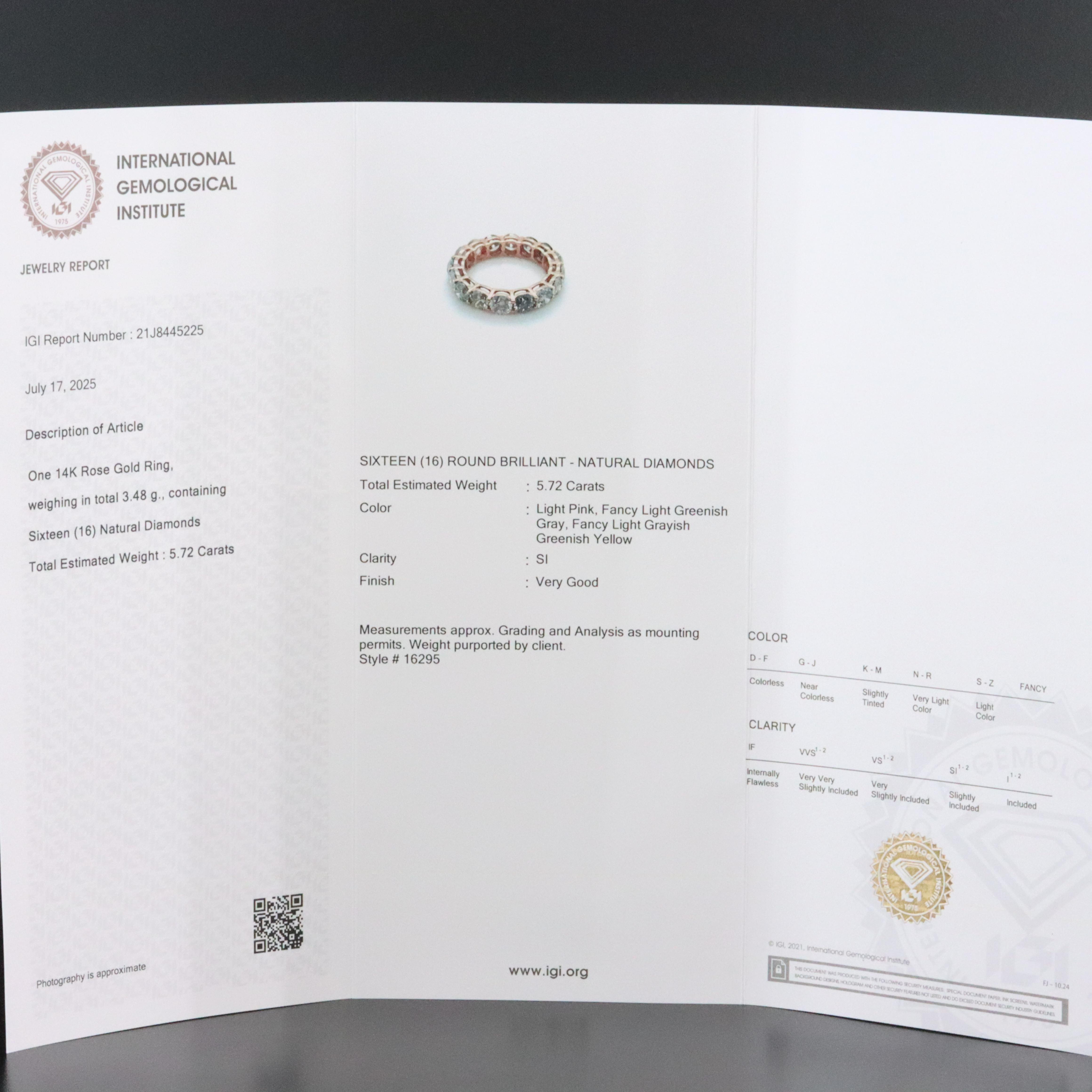 14K Rose Gold 5.72 CTW Diamond Eternity Band with IGI Jewelry Report