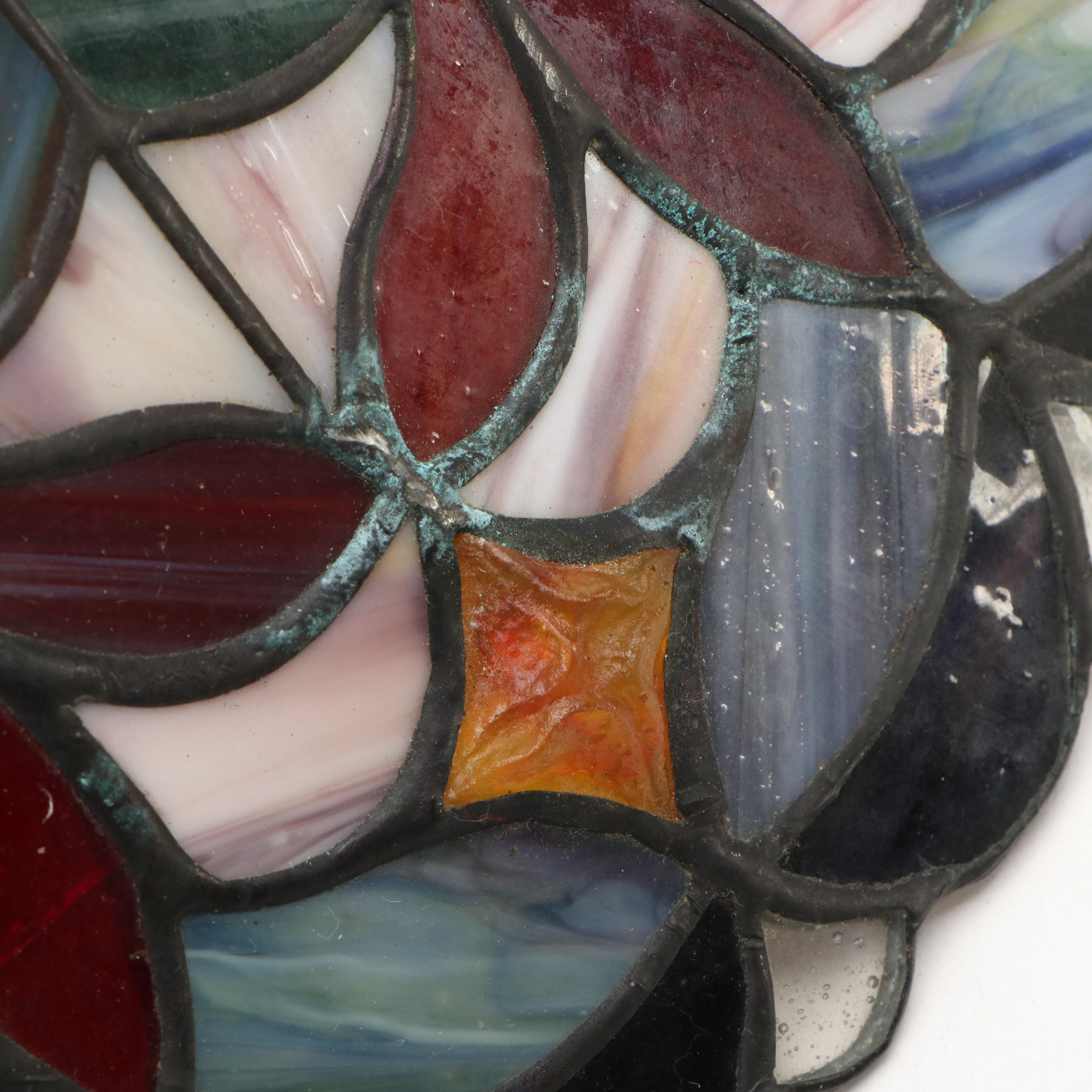 Arts and Crafts Bronzed Metal Table Lamp & Victorian Style Slag Glass Shade