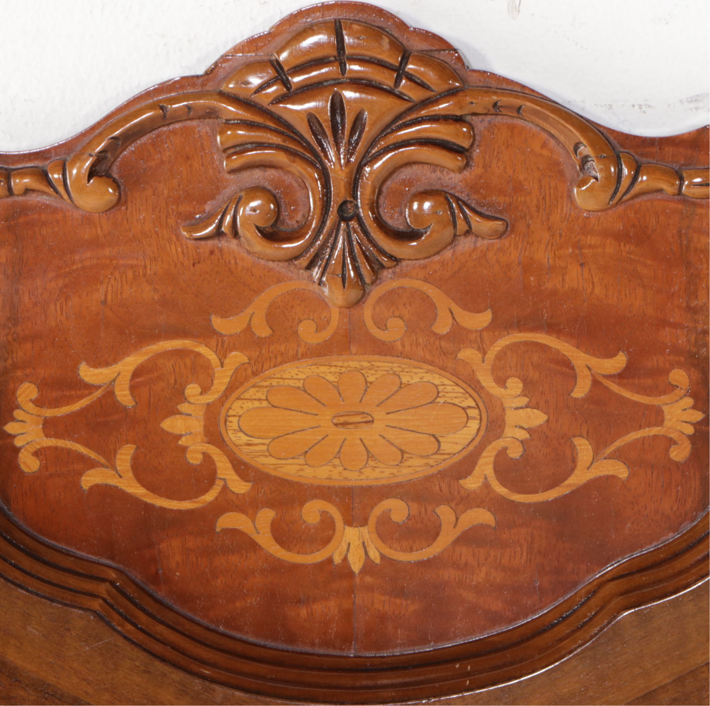 French Art Deco Style Waterfall Veneer and Mixed Wood Headboard, Early 20th C.