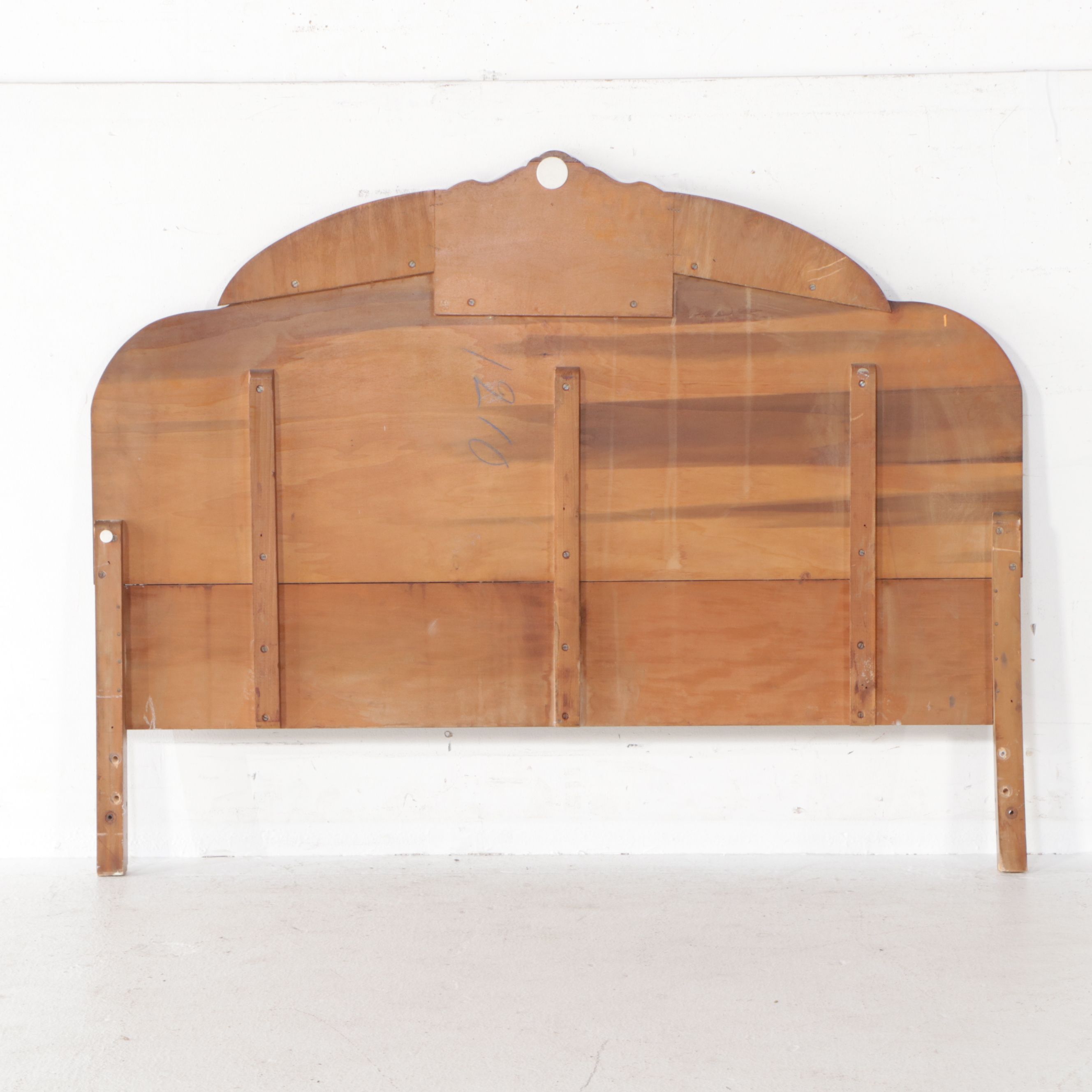 French Art Deco Style Waterfall Veneer and Mixed Wood Headboard, Early 20th C.