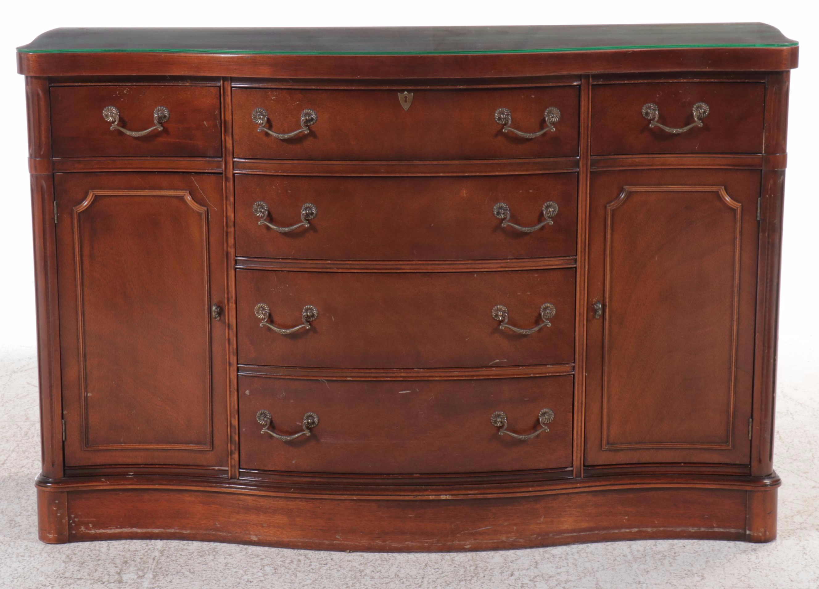 Serpentine Front Mahogany Buffet with Glass Top