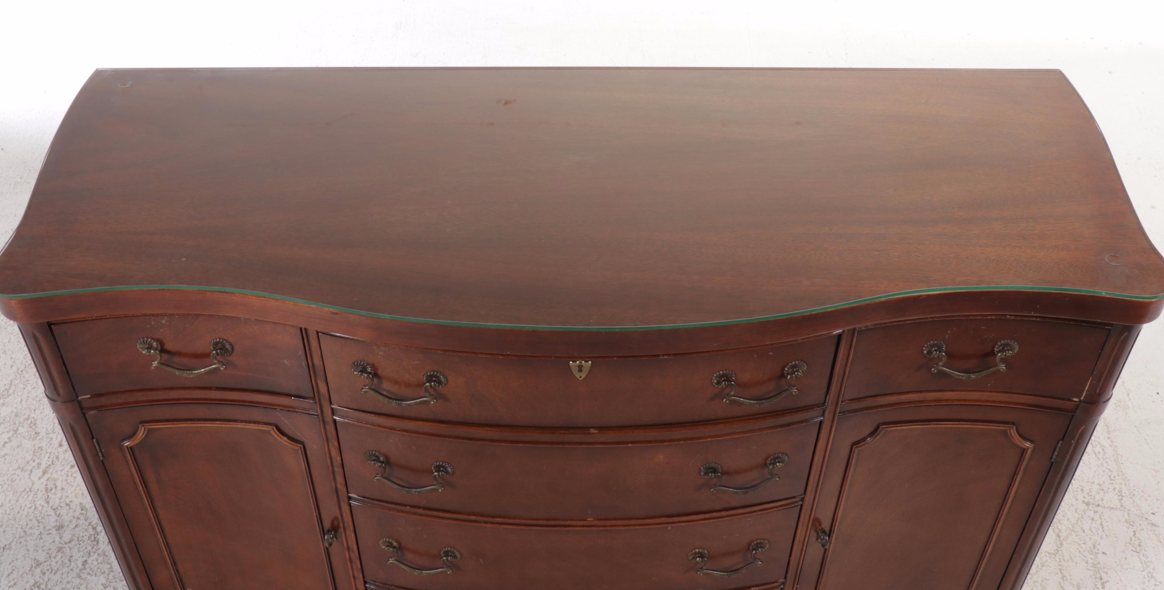 Serpentine Front Mahogany Buffet with Glass Top