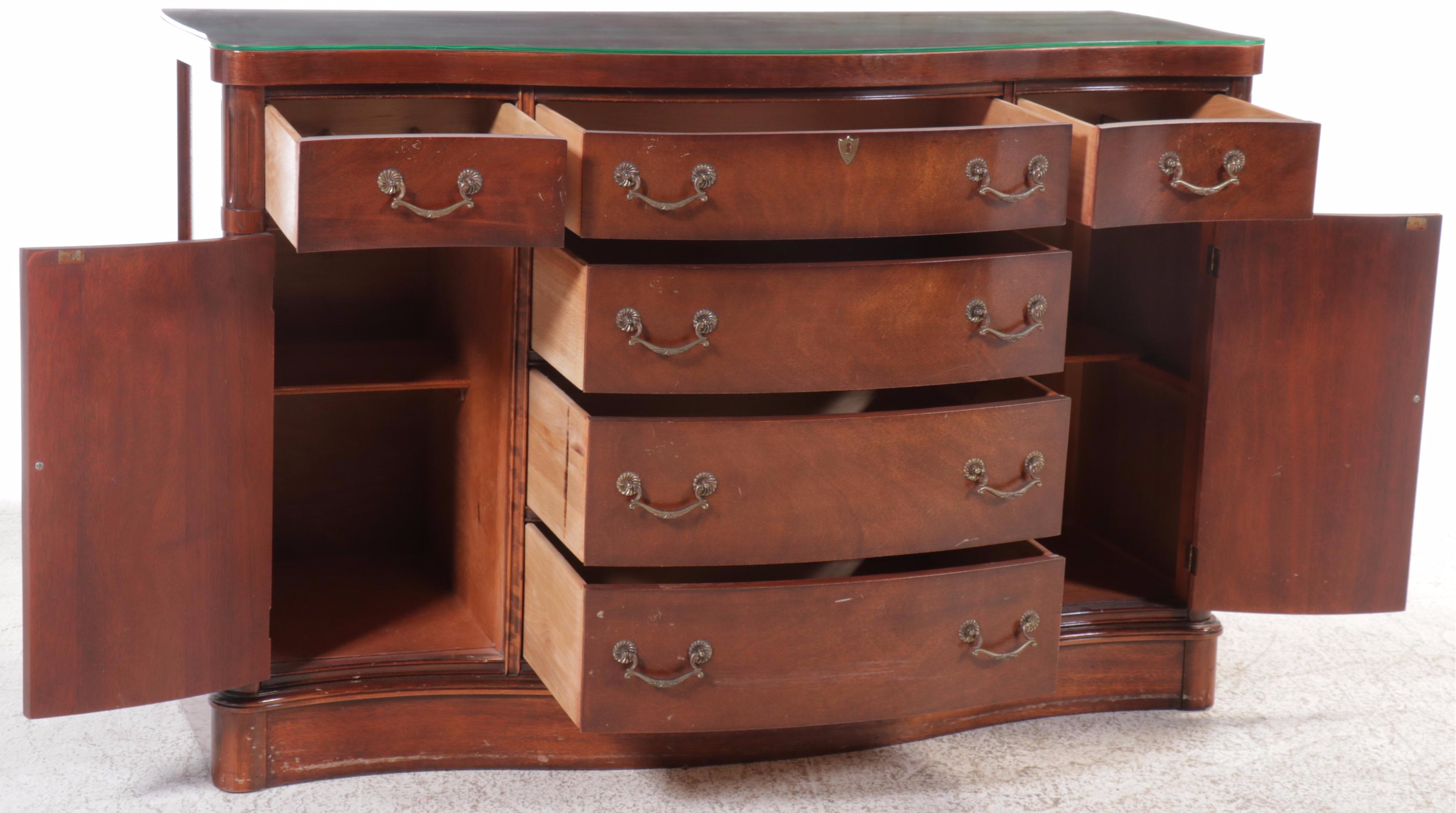 Serpentine Front Mahogany Buffet with Glass Top