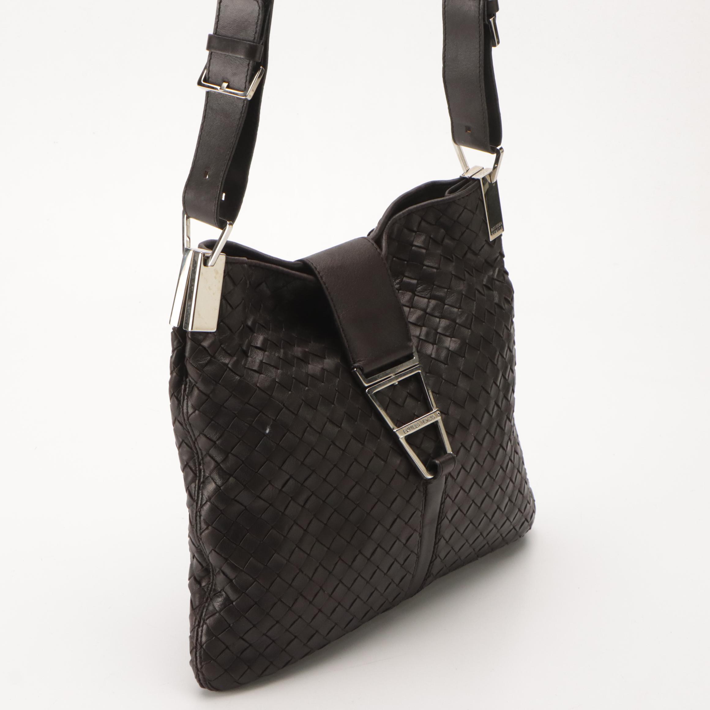 Bottega Veneta Vintage Hook-Front Messenger Bag in Intrecciato Leather