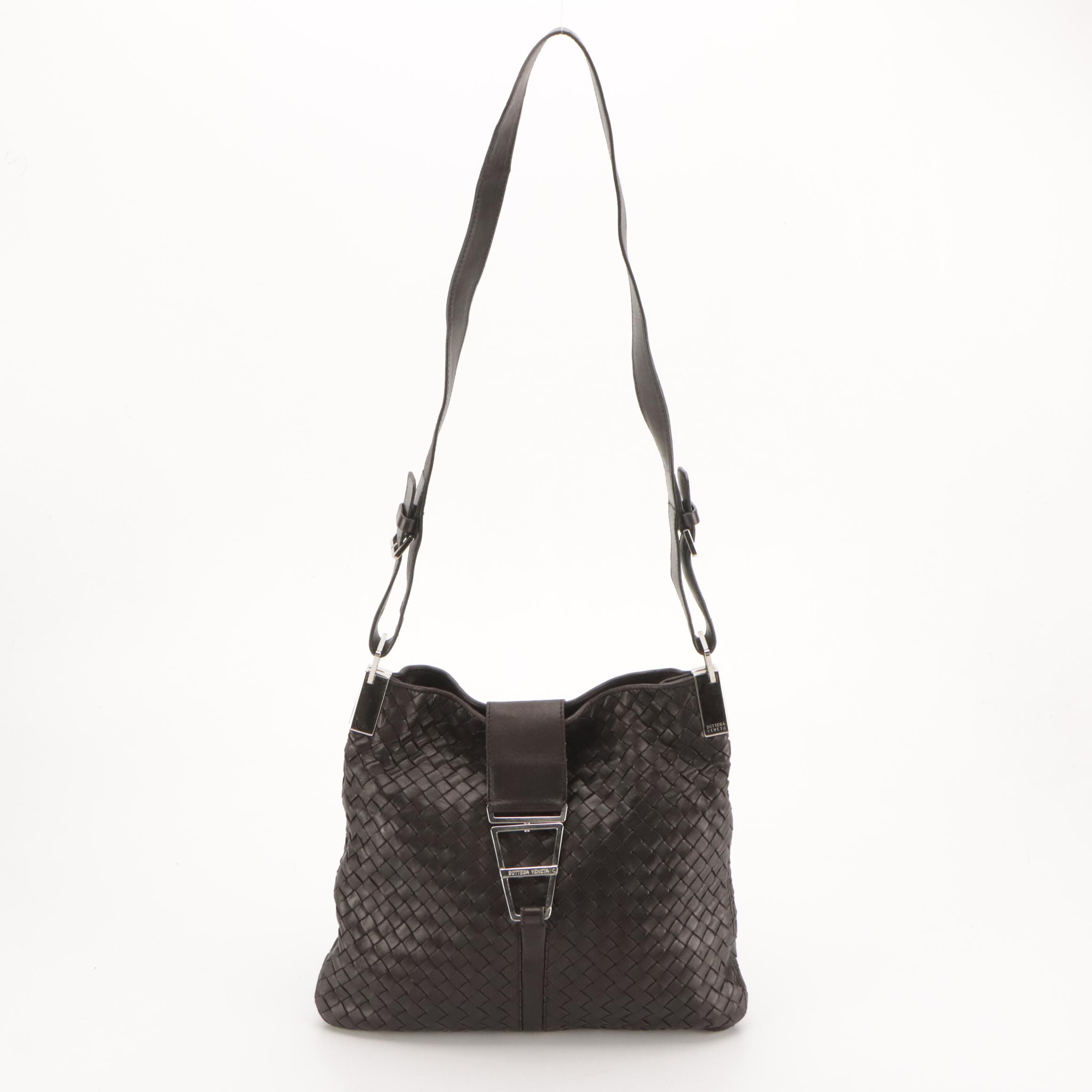 Bottega Veneta Vintage Hook-Front Messenger Bag in Intrecciato Leather