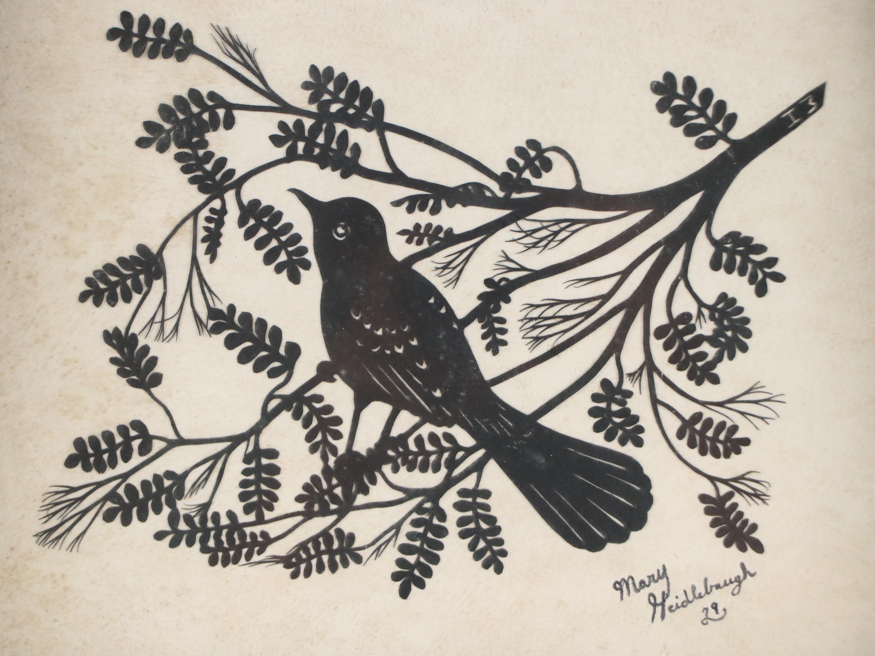 Mary Heidlebaugh Paper Silouette of a Bird on Branch, 1979