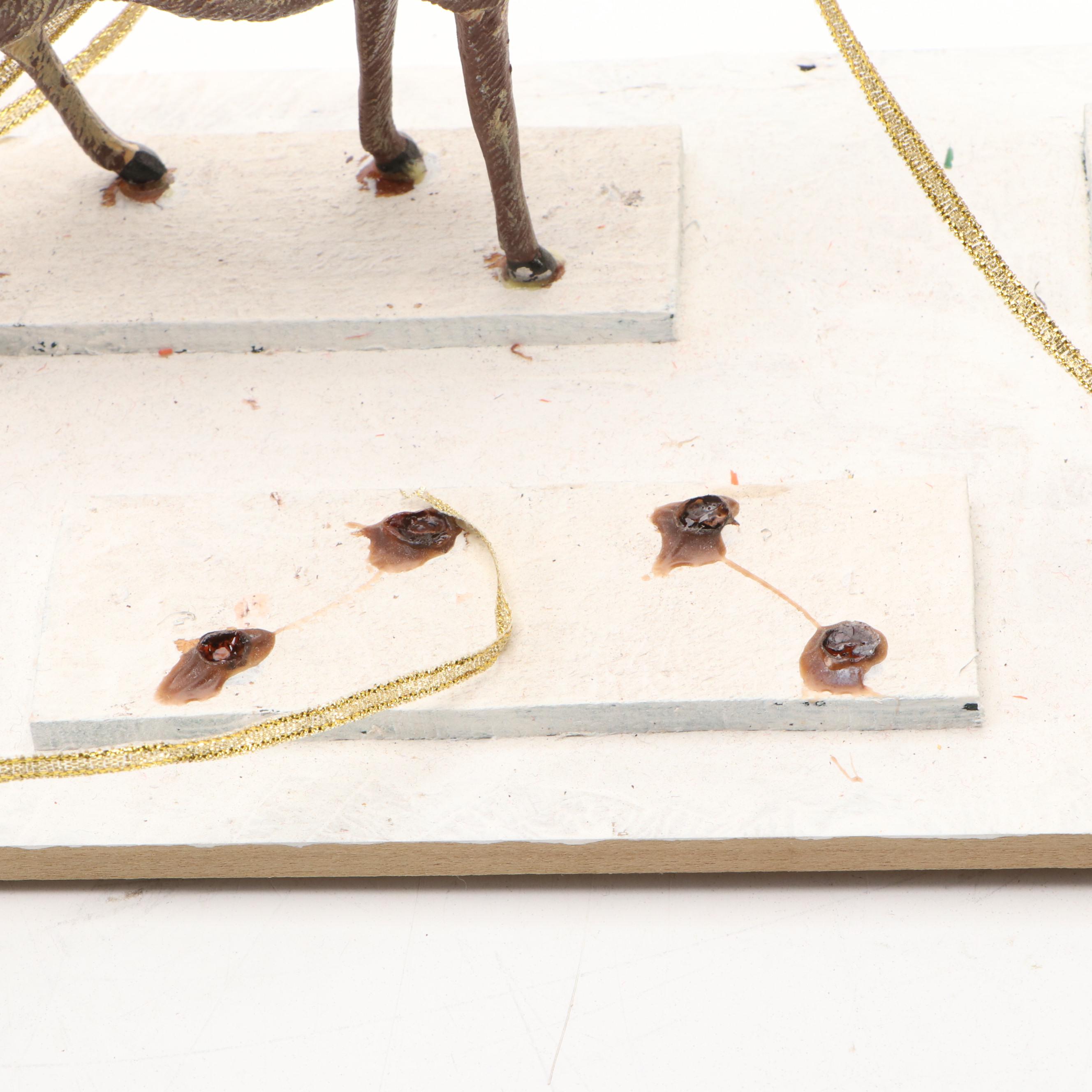 Vintage Santa with Sled and Metal Reindeer Diorama