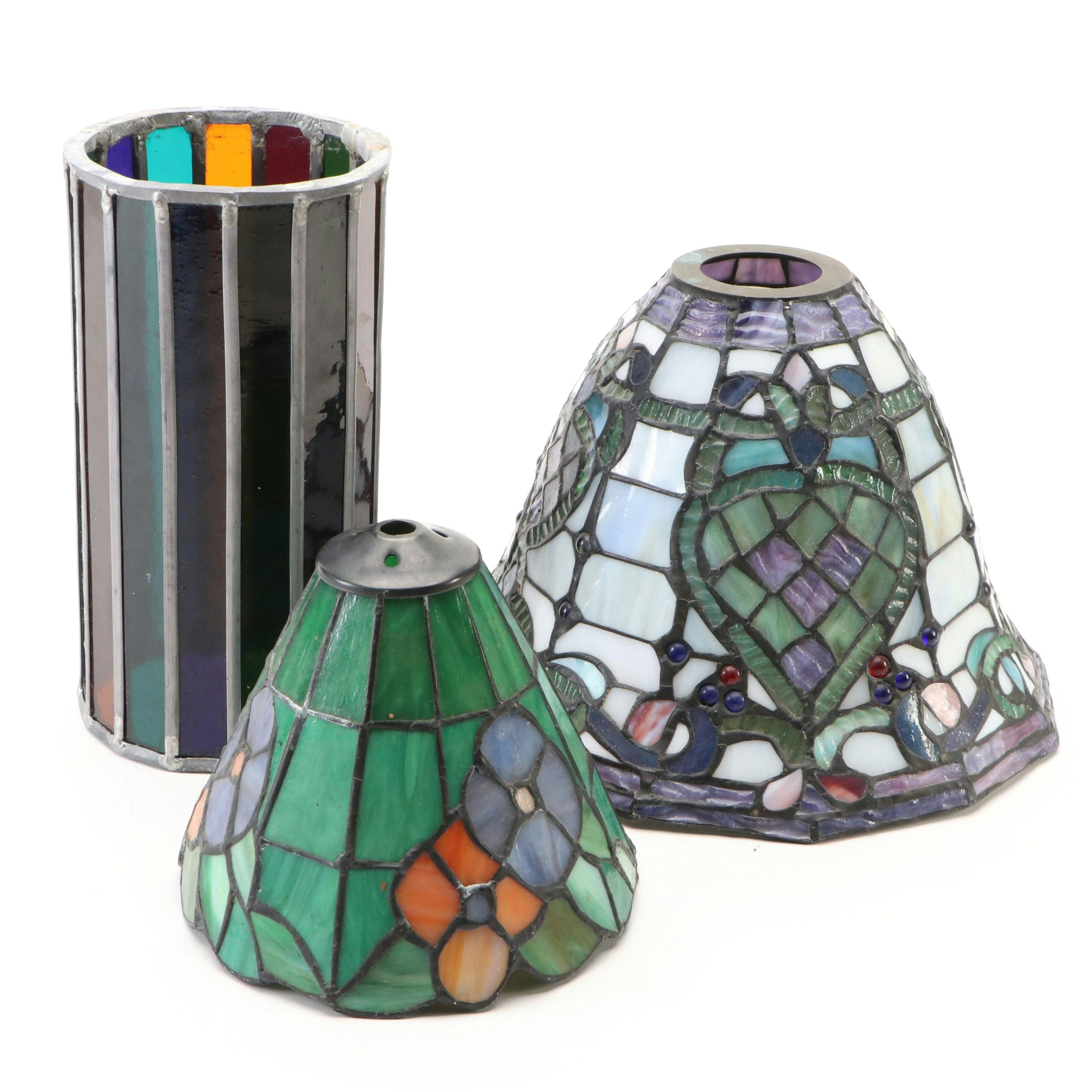 Victorian Style and Floral Slag Glass Shades with Hurricane Candle Shade