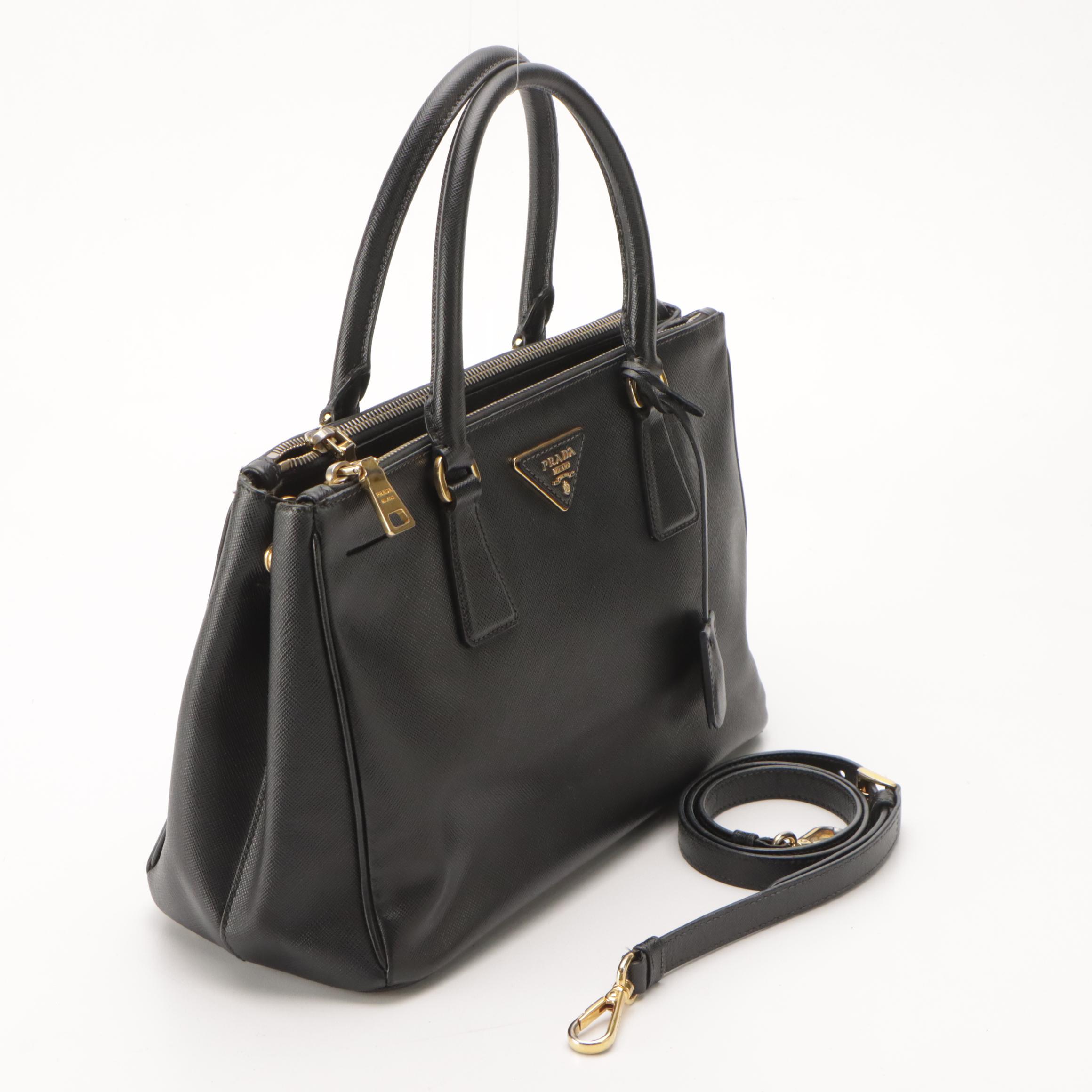 Prada Medium Galleria Double Zip Two-Way Bag in Black Saffiano Leather