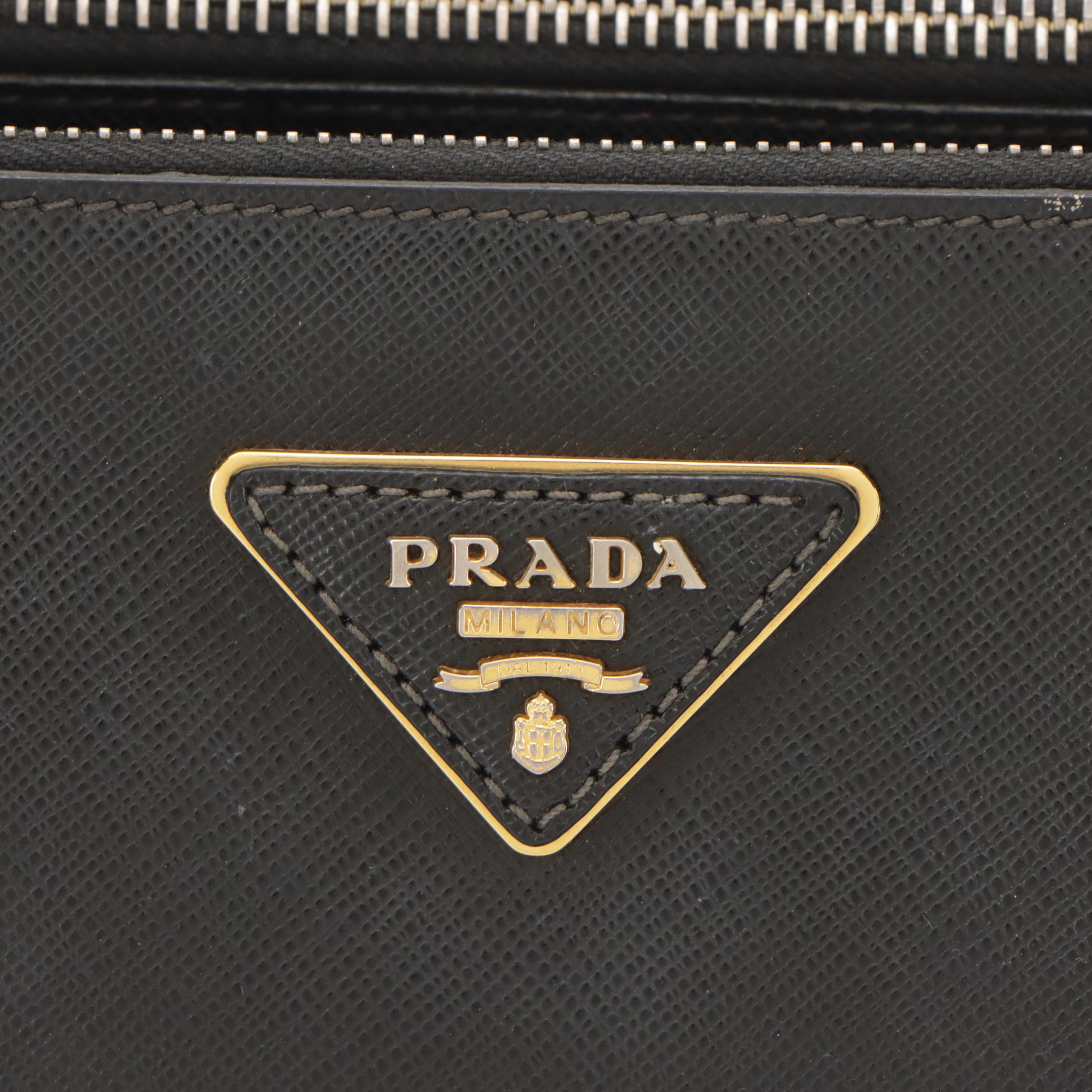Prada Medium Galleria Double Zip Two-Way Bag in Black Saffiano Leather